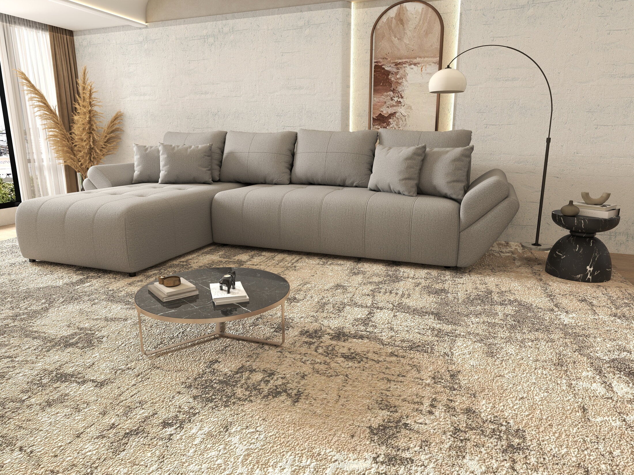 Colțar extensibil dumonde cu ladă de depozitare si sezut confortabil din spuma HR, Berlin XL Enjoy Grey 350x185 cm