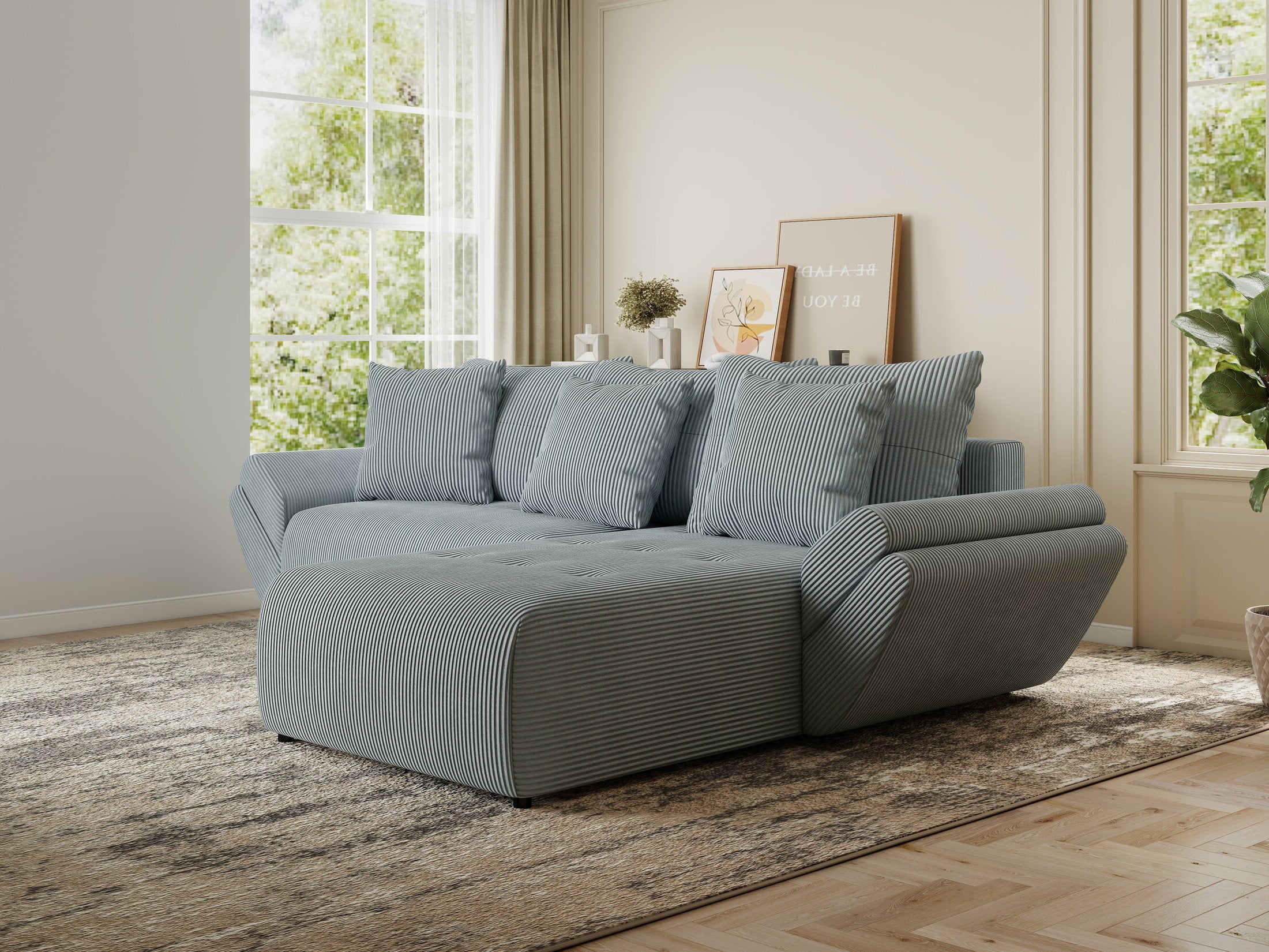 Colțar extensibil dumonde cu ladă de depozitare si sezut confortabil din spuma HR, Berlin Zoom Gri Mint 280x185 cm II