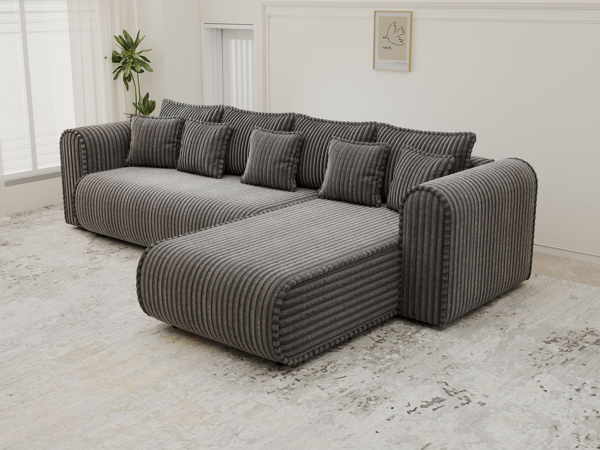 Colțar extensibil dumonde cu ladă de depozitare si sezut confortabil din spuma high-density, Monaco XL Tilia Grafit II 340x185 cm