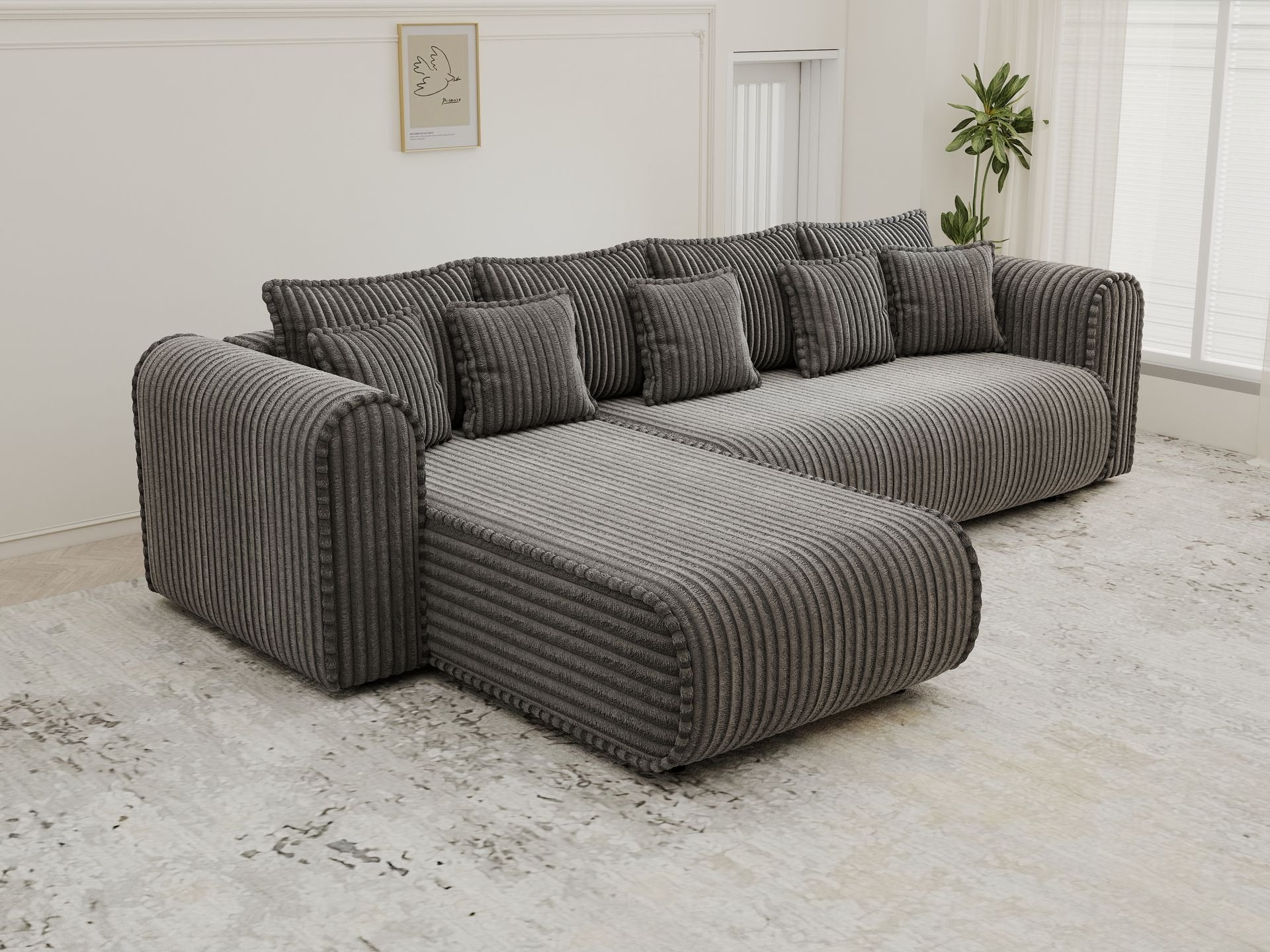 Colțar extensibil dumonde cu ladă de depozitare si sezut confortabil din spuma high-density, Monaco XL Tilia Grafit 340x185 cm