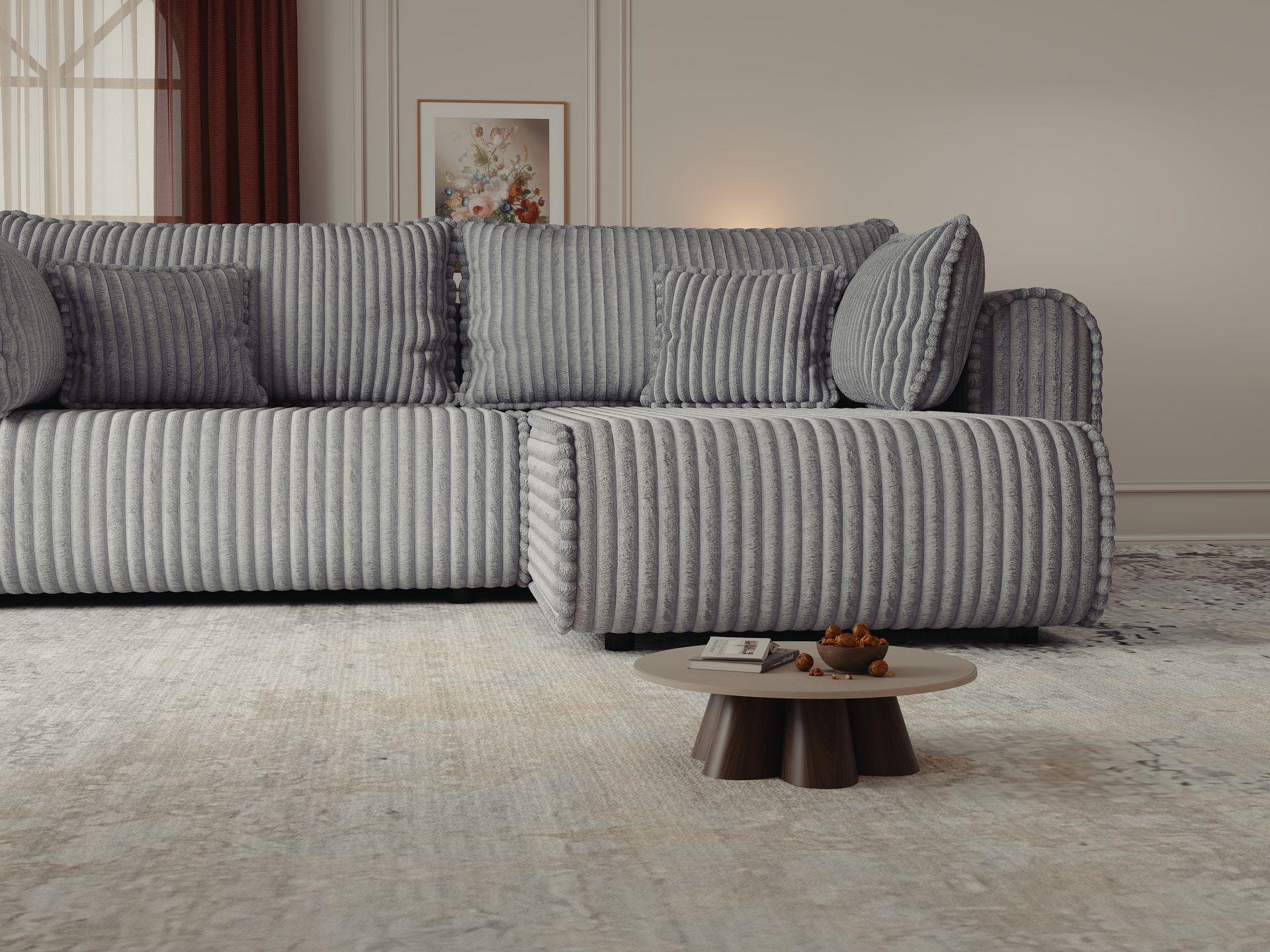 Colțar extensibil dumonde cu ladă de depozitare si sezut confortabil din spuma high-density, Monaco L Tilia Dove II 270x100 cm