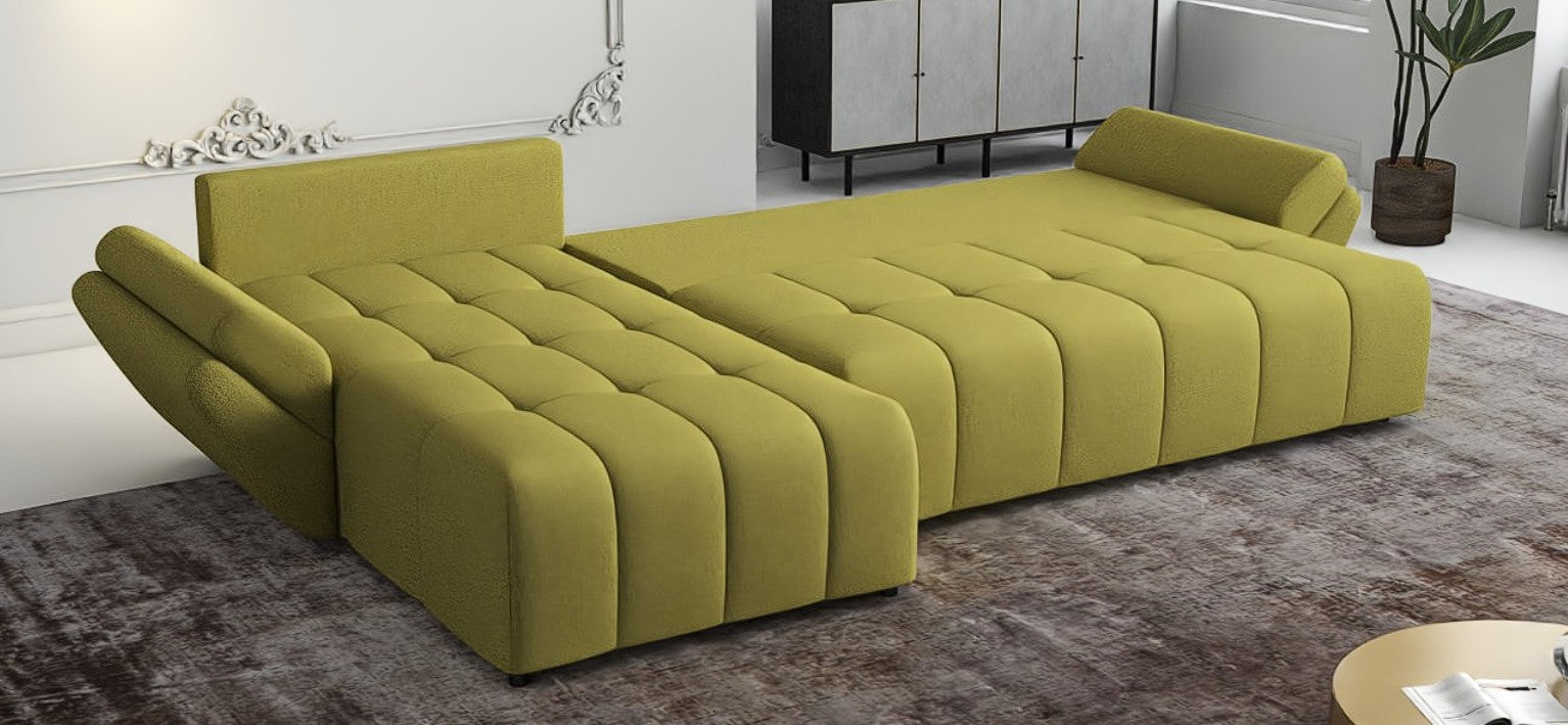 Colțar extensibil dumonde cu ladă de depozitare si sezut confortabil din spuma HR, Berlin XL Enjoy Green 350x185 cm Fabrica