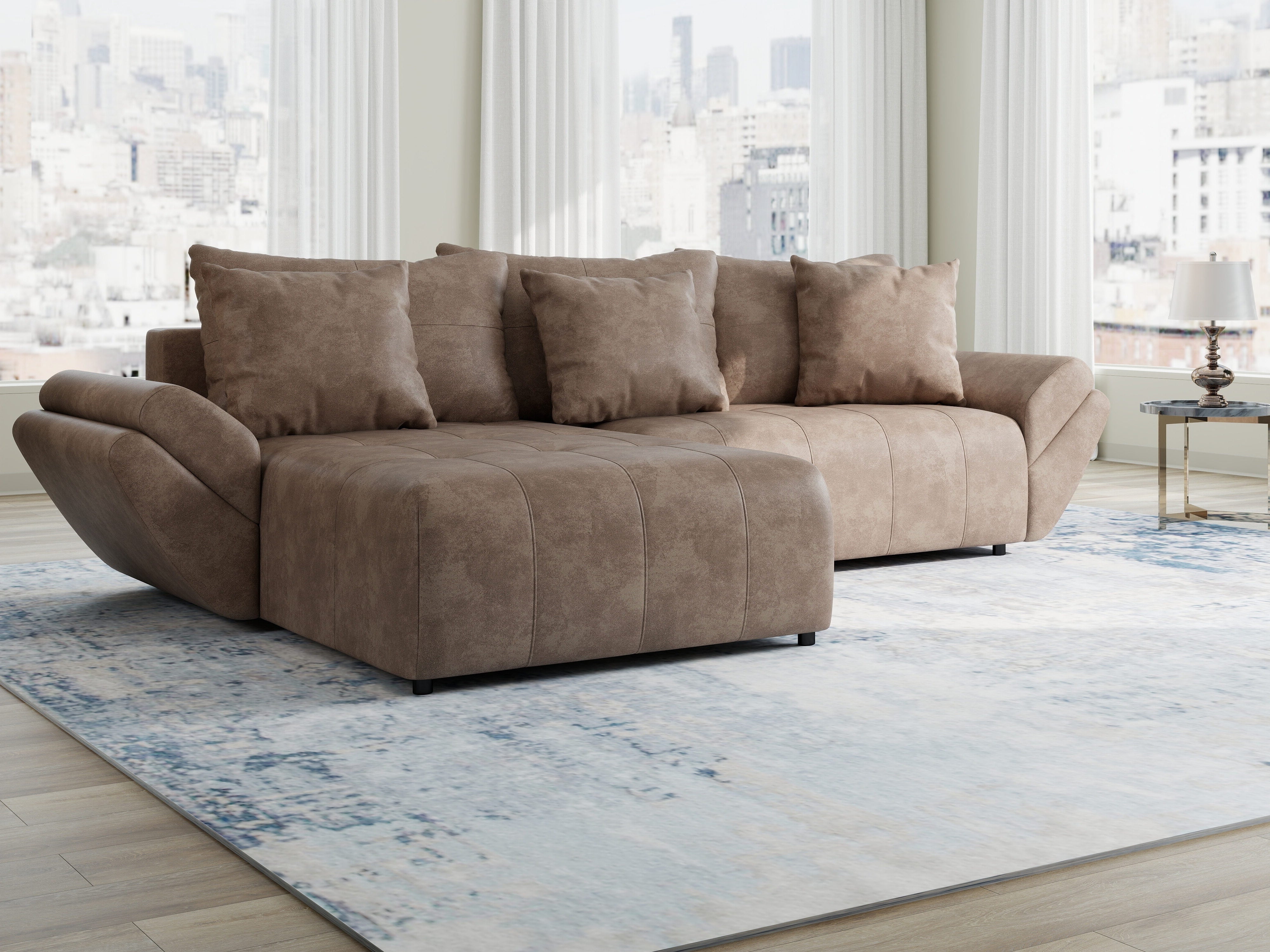 Colțar extensibil dumonde cu ladă de depozitare si sezut confortabil din spuma HR, Berlin Tobago Maro280x185 cm