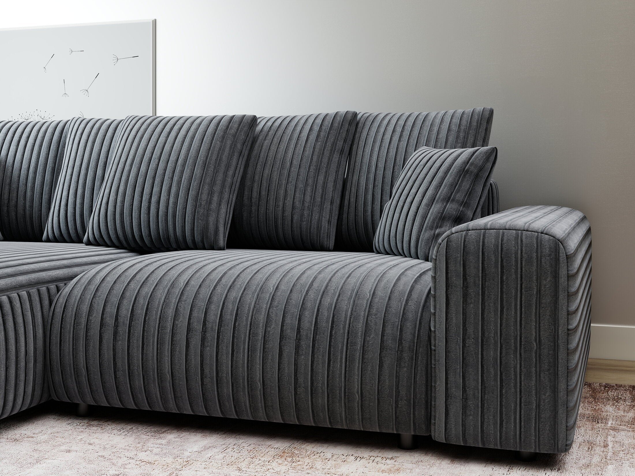 Colțar extensibil dumonde cu ladă de depozitare și șezut confortabil din spumă HR, Luma Ambience Gri 255x168 cm