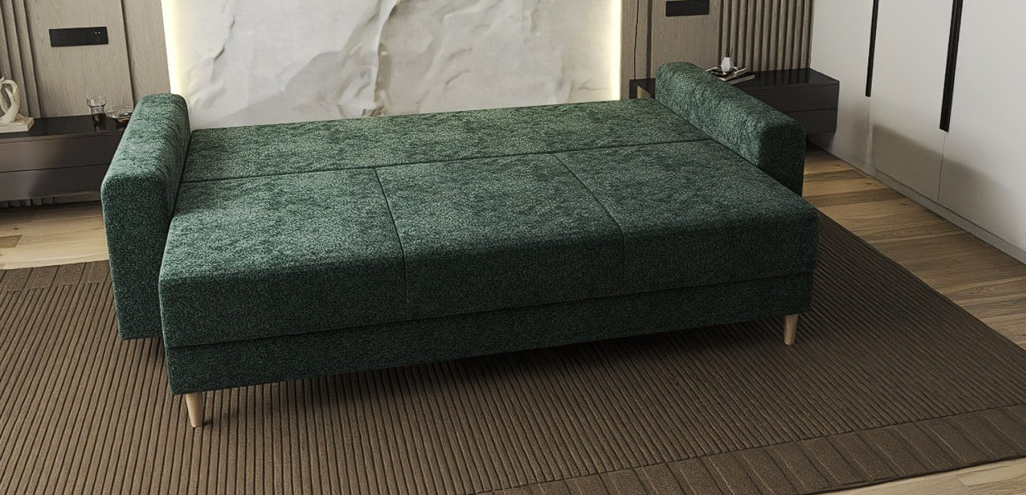 Canapea extensibilă dumonde cu ladă de depozitare si sezut confortabil din spuma HR, Kronos Euphoria Verde 210x100 cm fabrica