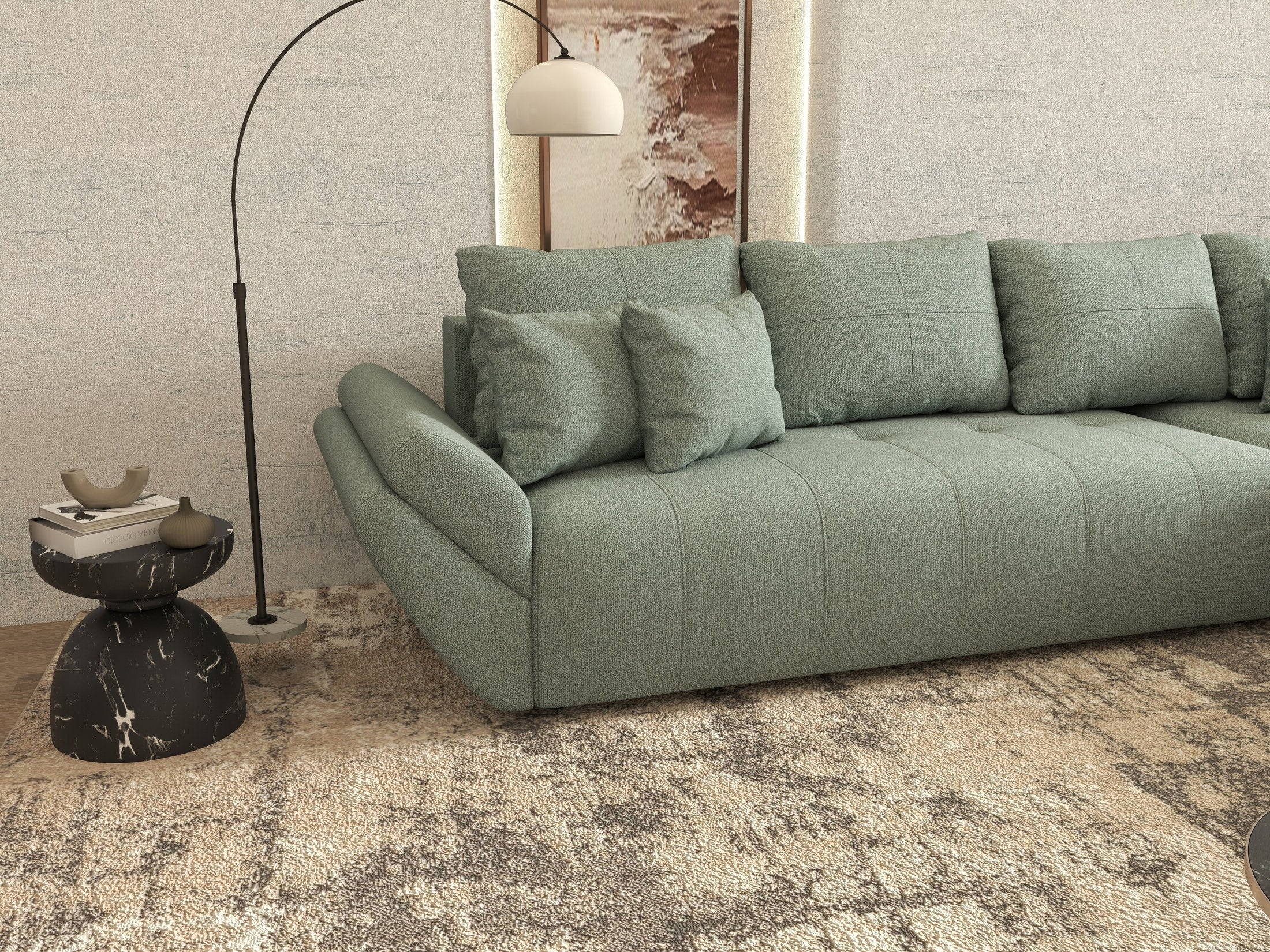 Colțar extensibil dumonde cu ladă de depozitare Berlin XL Enjoy Mint 350x185 cm II