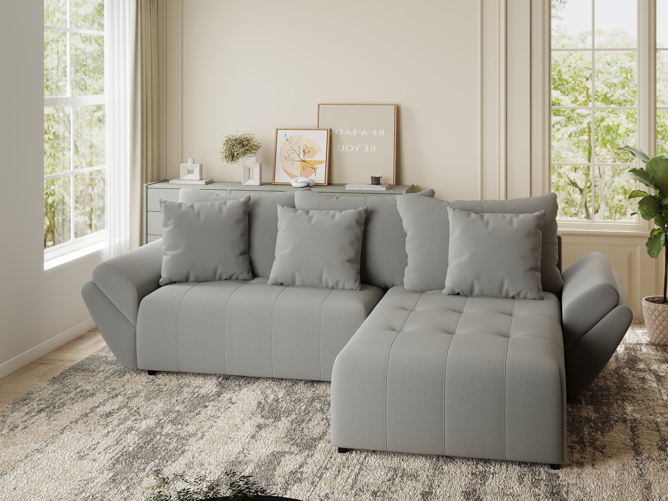 Colțar extensibil dumonde cu ladă de depozitare si sezut confortabil din spuma HR, Berlin Royal Gri 280x185 cm II