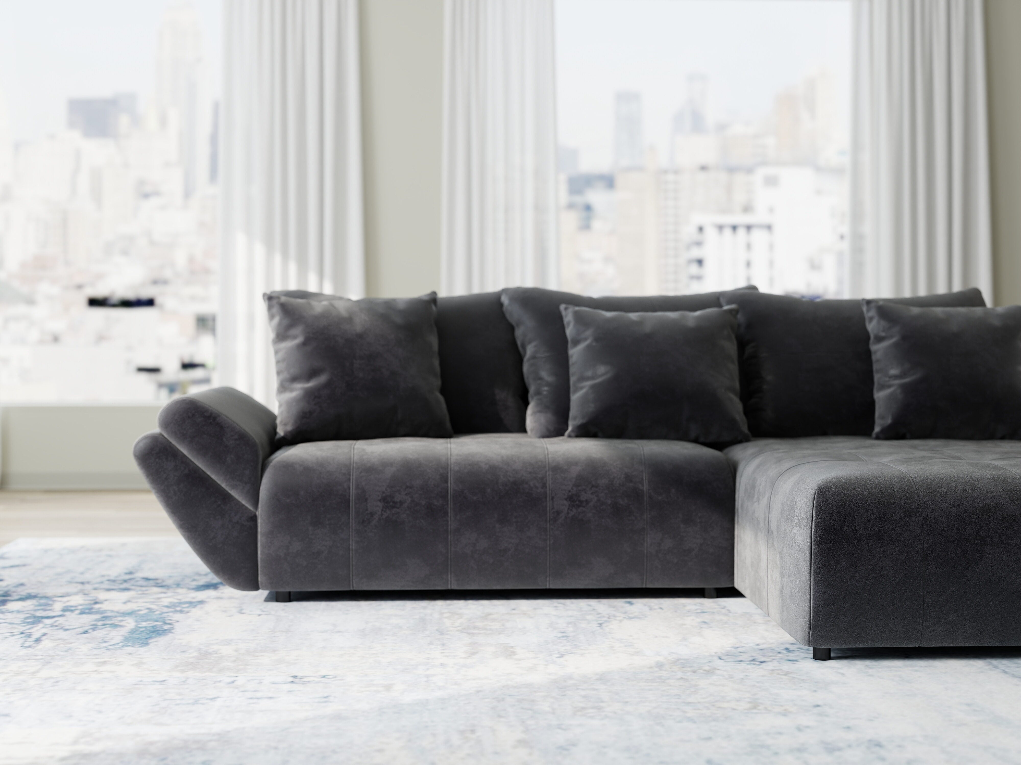 Colțar extensibil dumonde cu ladă de depozitare si sezut confortabil din spuma HR, Berlin Madagaskar 280x185 cm II