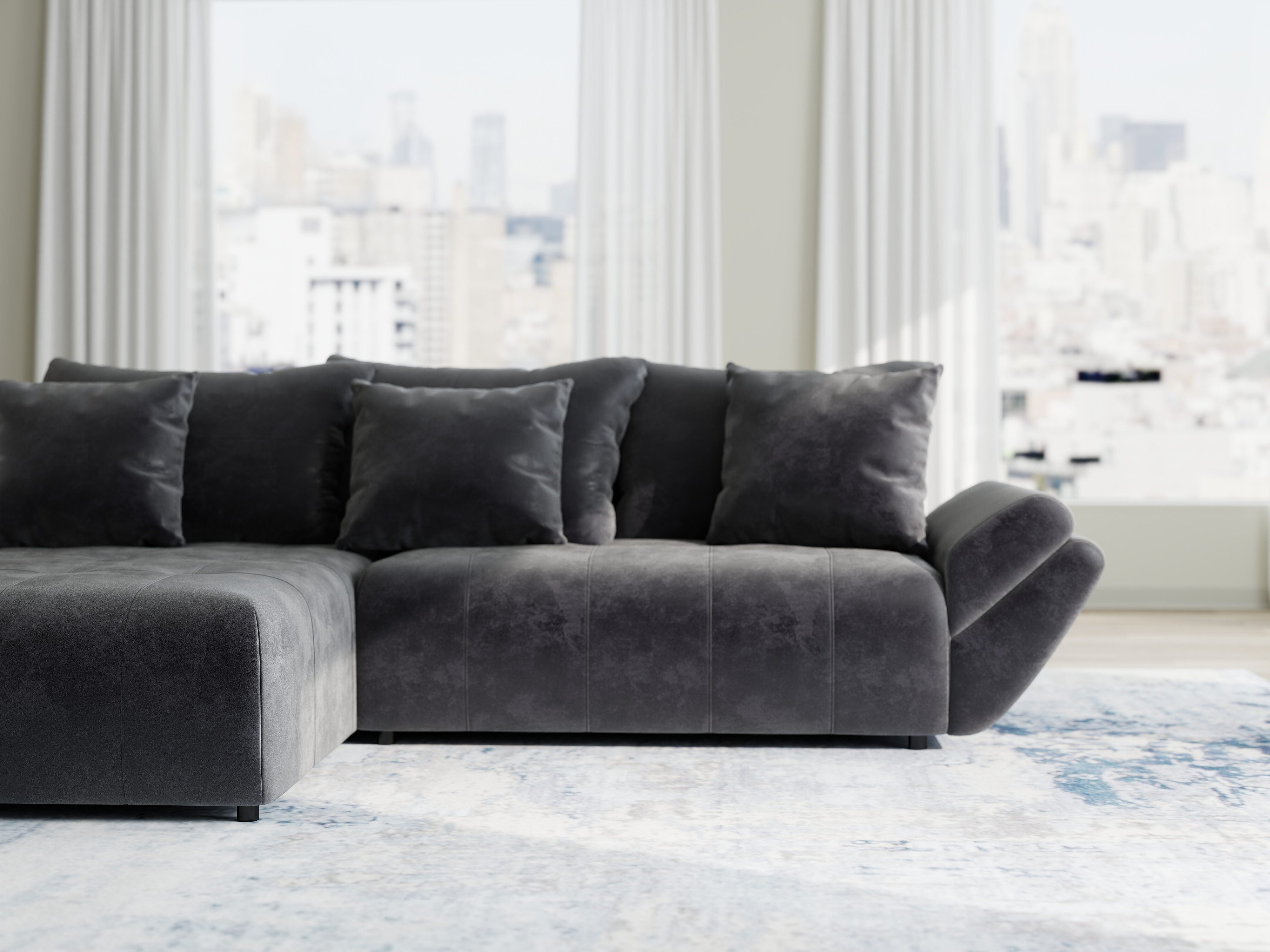 Colțar extensibil dumonde cu ladă de depozitare si sezut confortabil din spuma HR, Berlin Madagaskar 280x185 cm