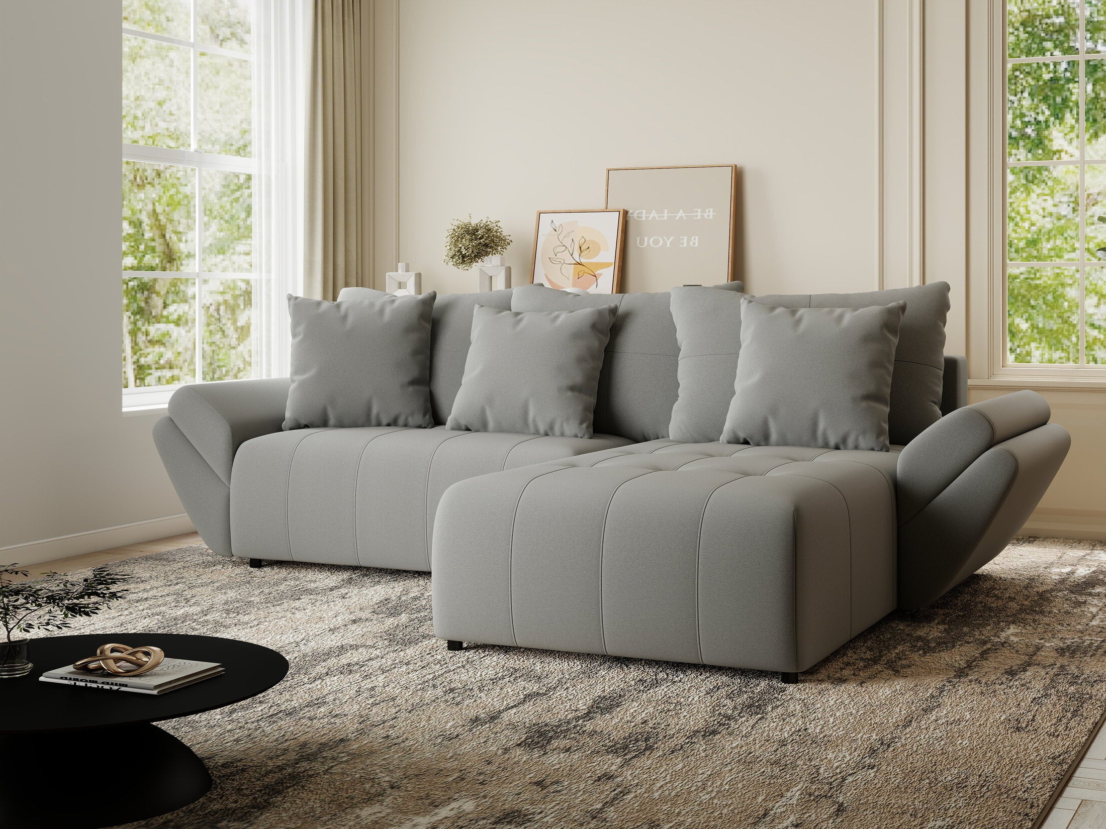 Colțar extensibil dumonde cu ladă de depozitare si sezut confortabil din spuma HR, Berlin Royal Gri 280x185 cm II