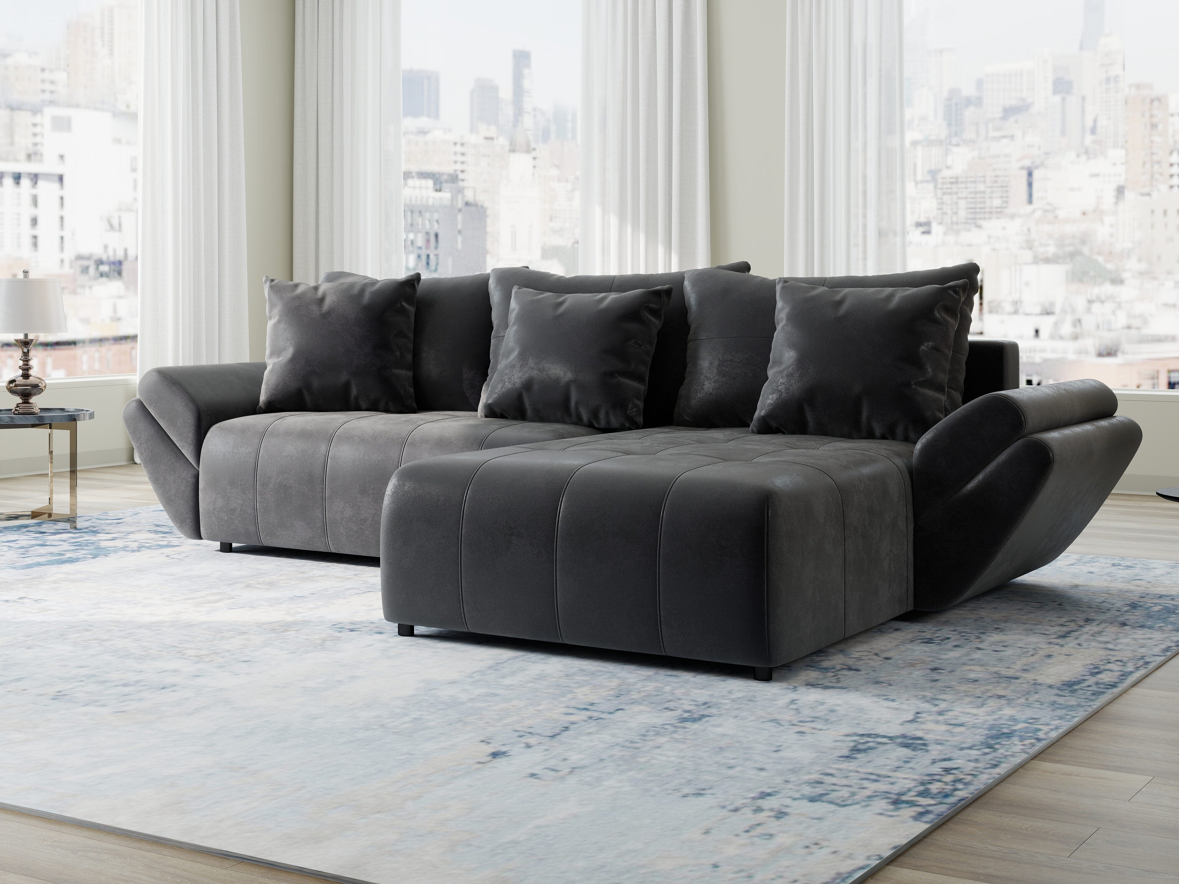 Colțar extensibil dumonde cu ladă de depozitare si sezut confortabil din spuma HR, Berlin Madagaskar 280x185 cm II