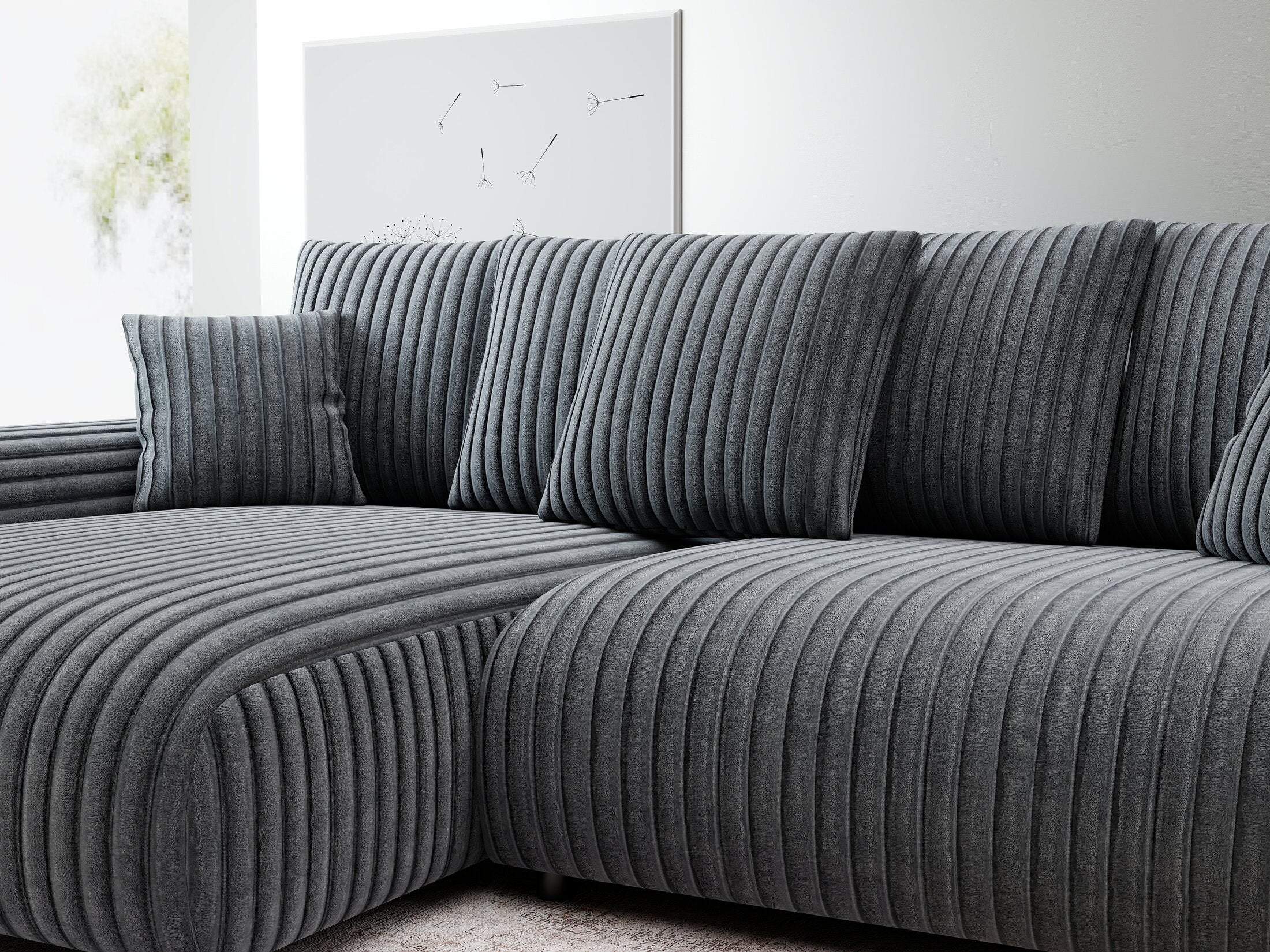 Colțar extensibil dumonde cu ladă de depozitare și șezut confortabil din spumă HR, Luma Ambience Gri 255x168 cm