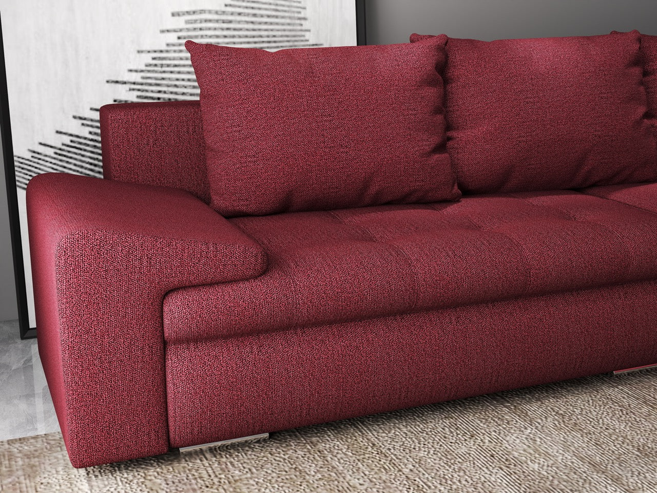 Colțar extensibil dumonde cu ladă de depozitare si sezut confortabil din spuma HR, Leonardo Enjoy Rosu 260x185 cm II Fabrica