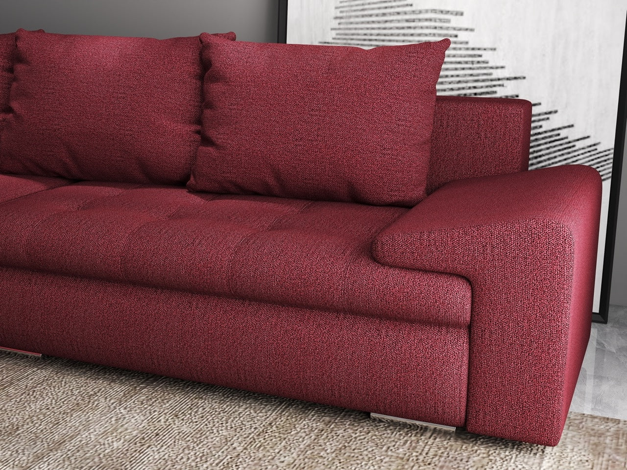 Colțar extensibil dumonde cu ladă de depozitare si sezut confortabil din spuma HR, Leonardo Enjoy Rosu 260x185 cm Fabrica