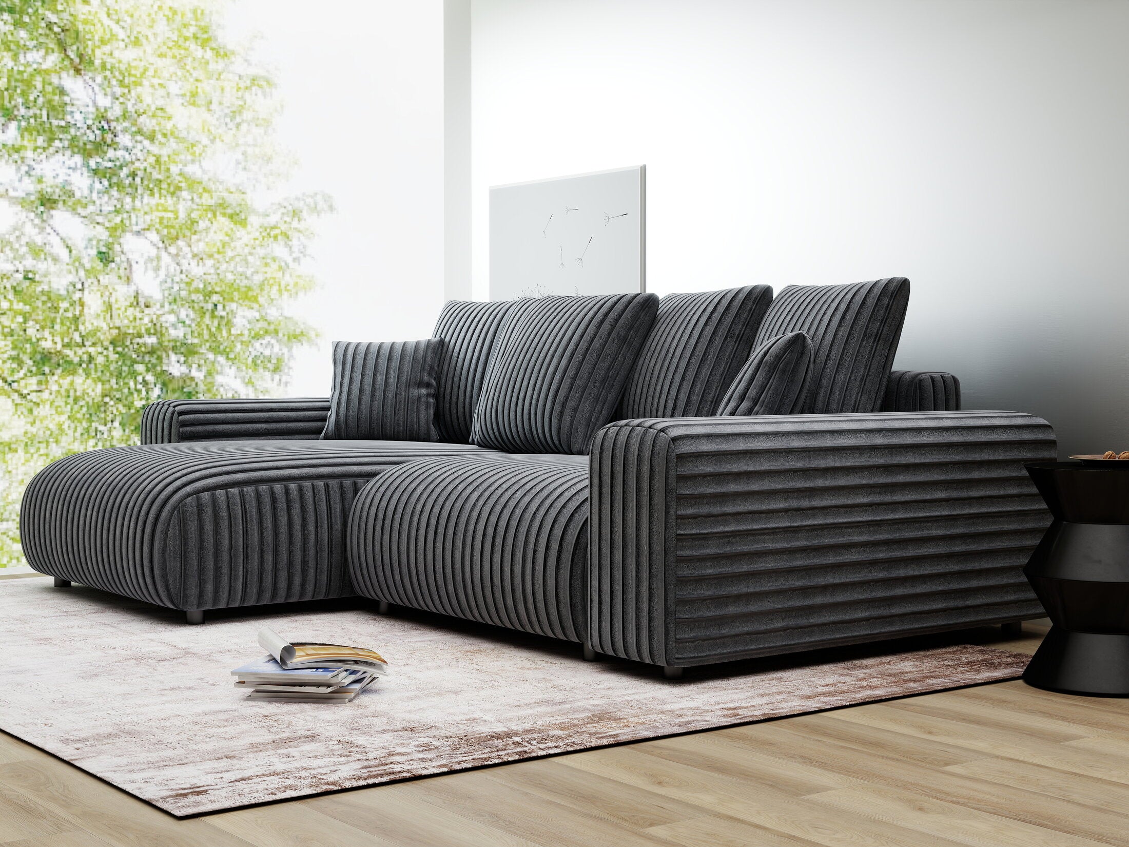 Colțar extensibil dumonde cu ladă de depozitare și șezut confortabil din spumă HR, Luma Ambience Gri 255x168 cm