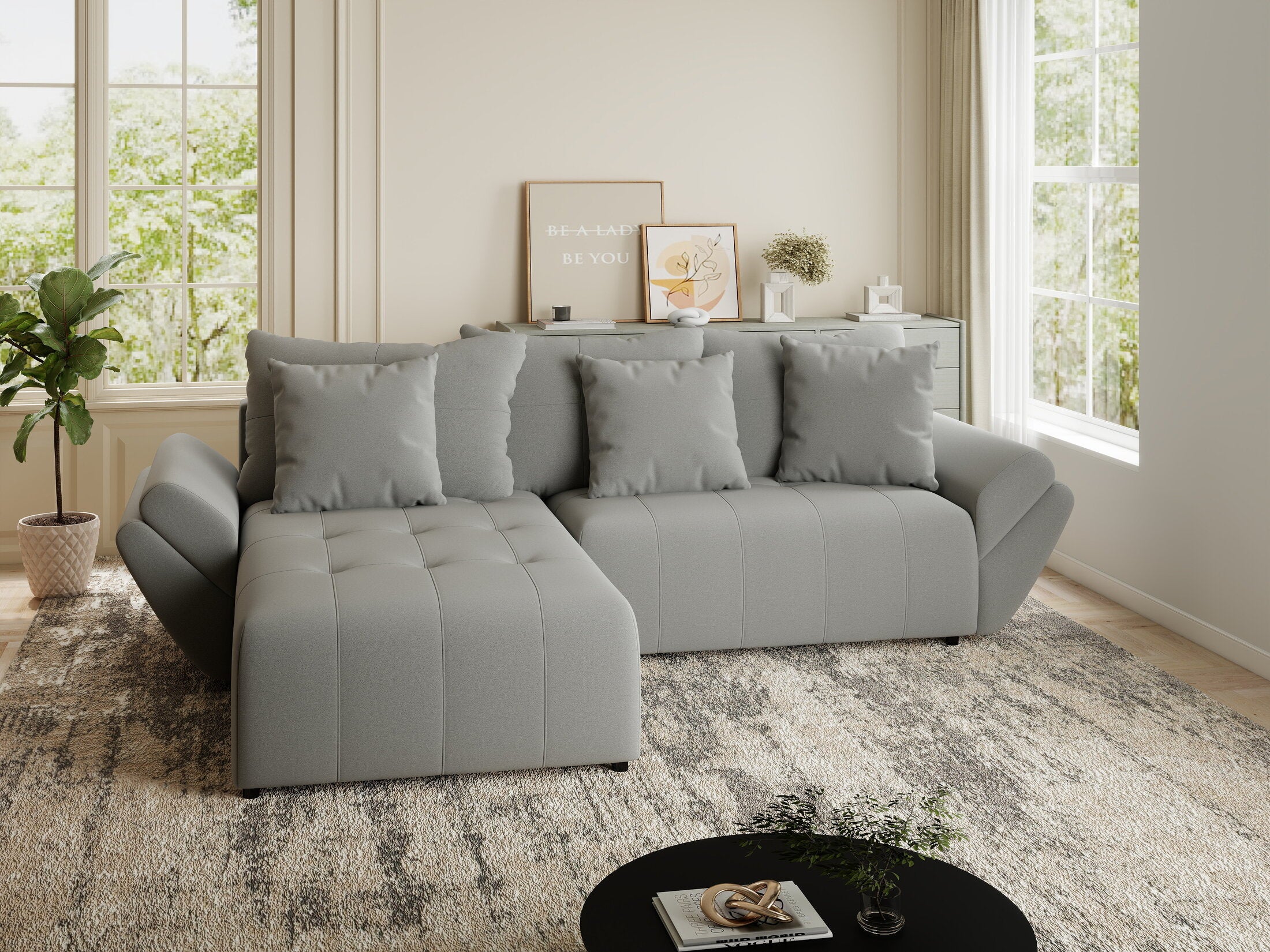 Colțar extensibil dumonde cu ladă de depozitare si sezut confortabil din spuma HR, Berlin Royal Gri 280x185 cm