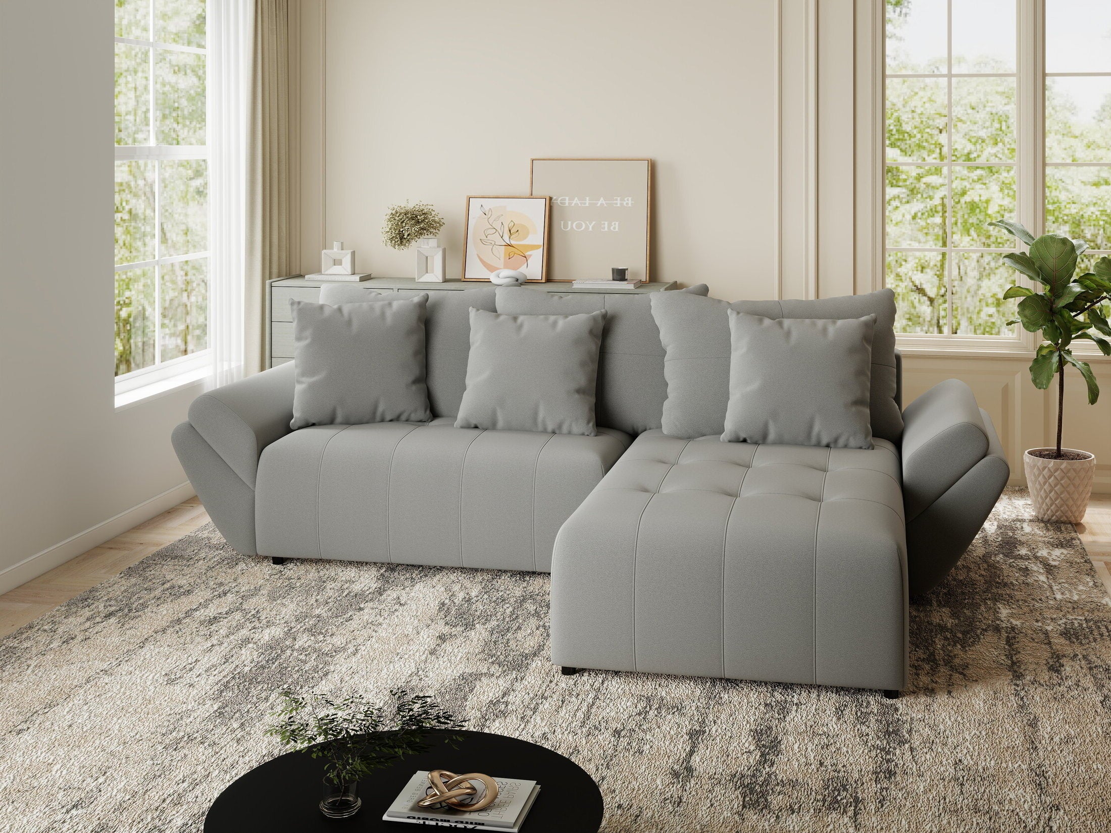 Colțar extensibil dumonde cu ladă de depozitare si sezut confortabil din spuma HR, Berlin Royal Gri 280x185 cm II