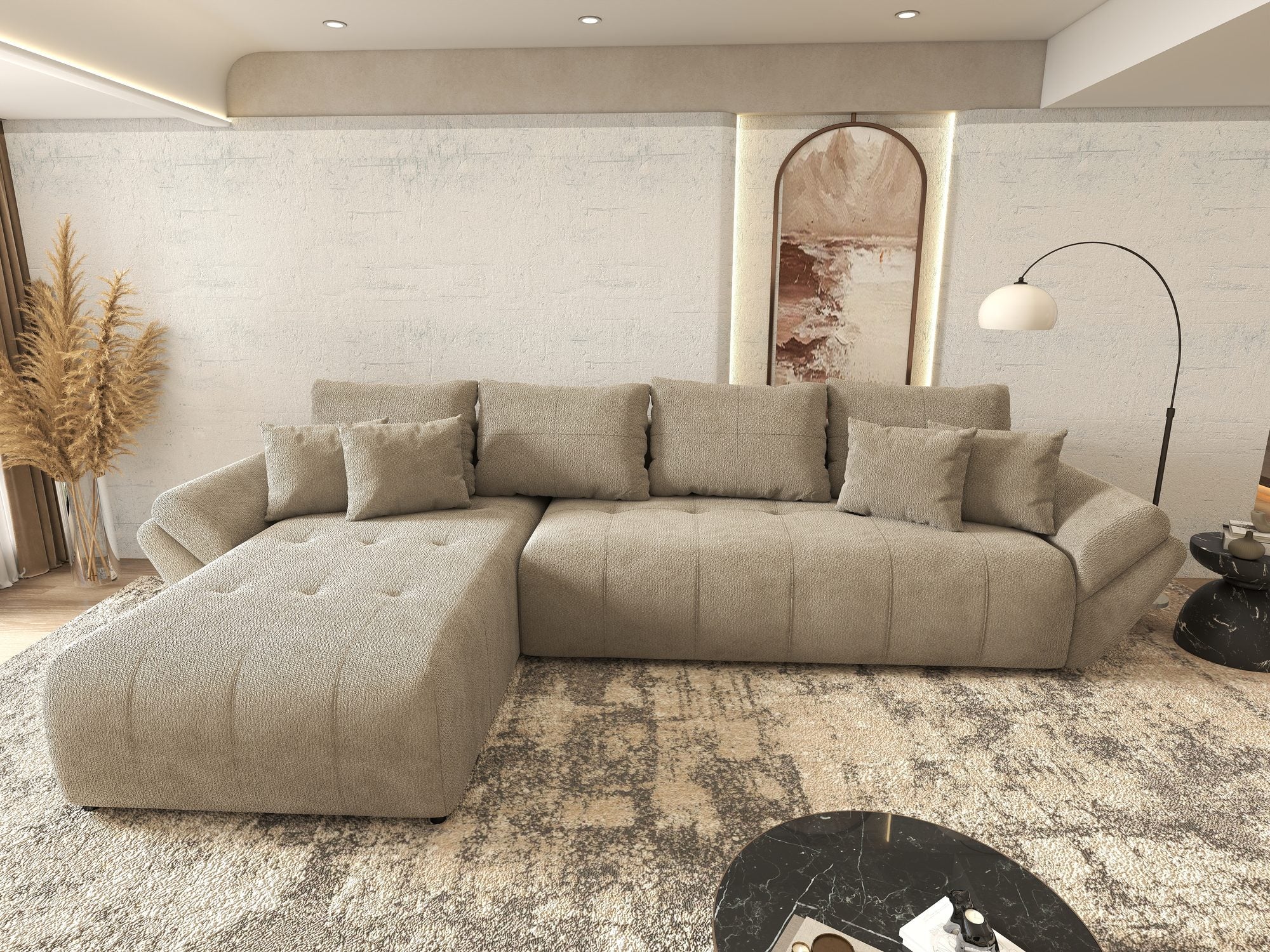 Colțar extensibil dumonde cu ladă de depozitare si sezut confortabil din spuma high-density, Berlin XL Vibe Maro 21 350x185 cm