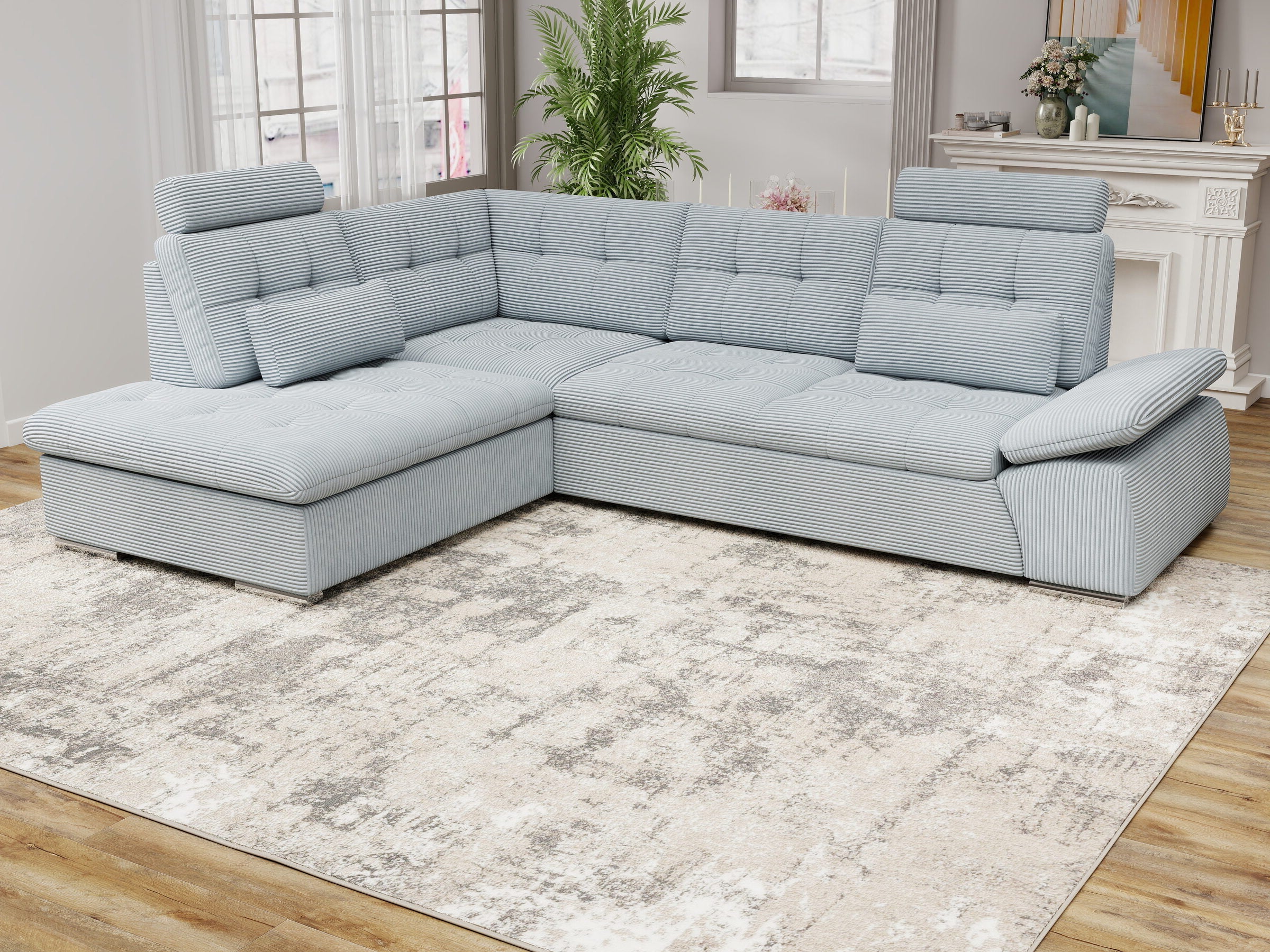 Colțar extensibil dumonde cu ladă de depozitare și șezut confortabil din spumă HR, Merkur XL Zoom Gri Mint 256x217 cm