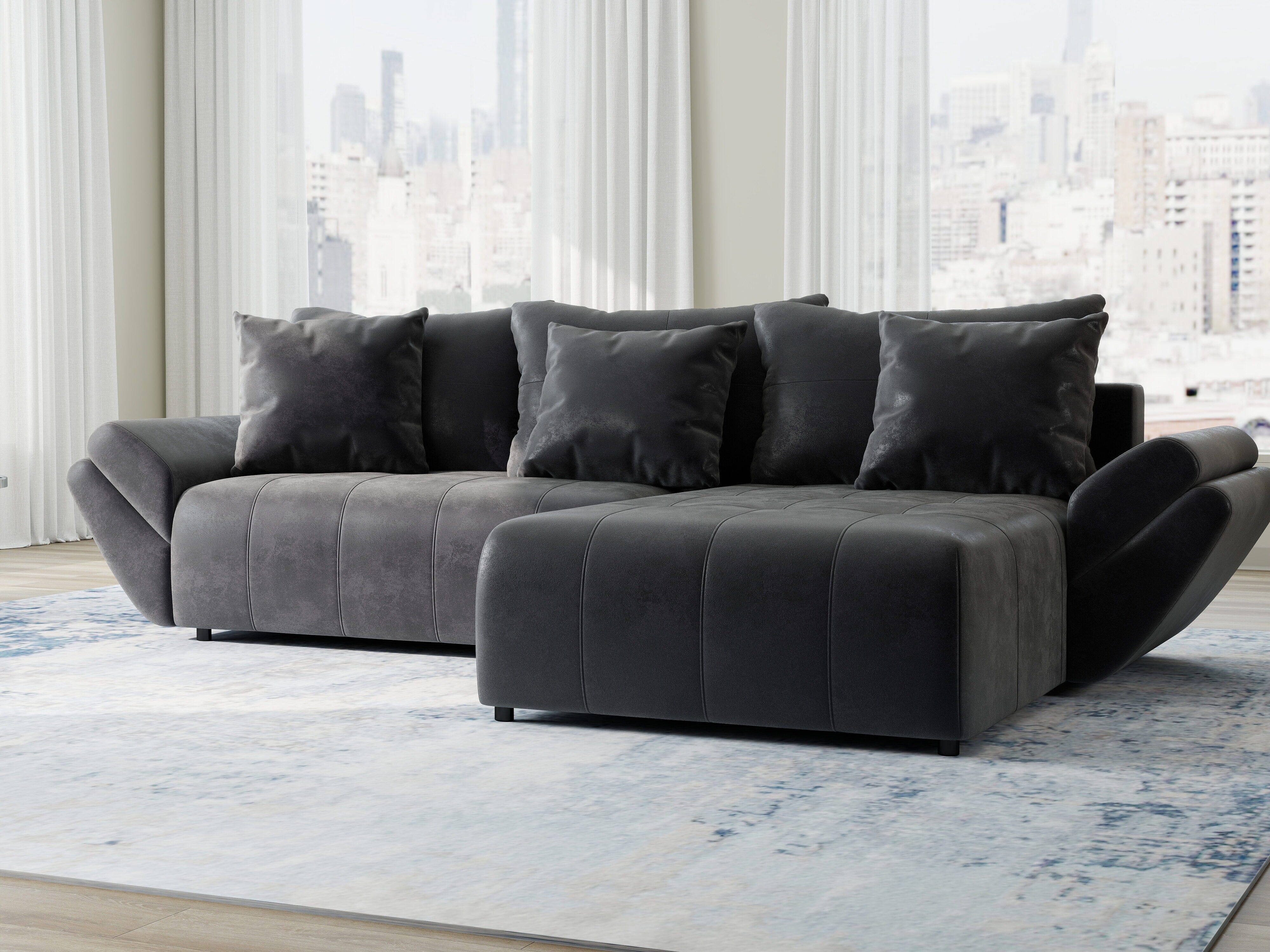 Colțar extensibil dumonde cu ladă de depozitare si sezut confortabil din spuma HR, Berlin Madagaskar 280x185 cm II