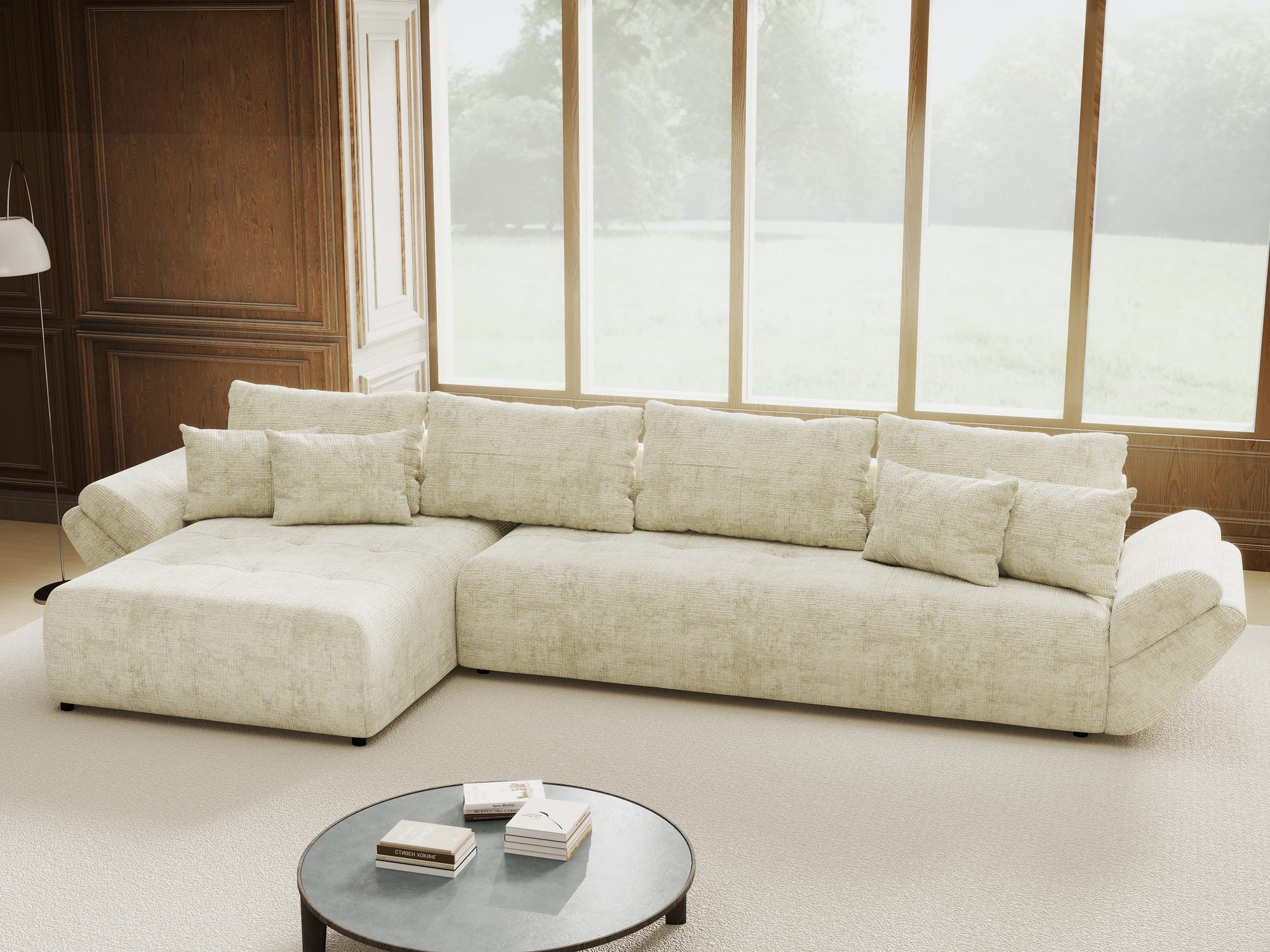 Colțar extensibil dumonde cu ladă de depozitare si sezut confortabil din spuma high-density, Berlin XL Cremona Alb 1 350x185 cm
