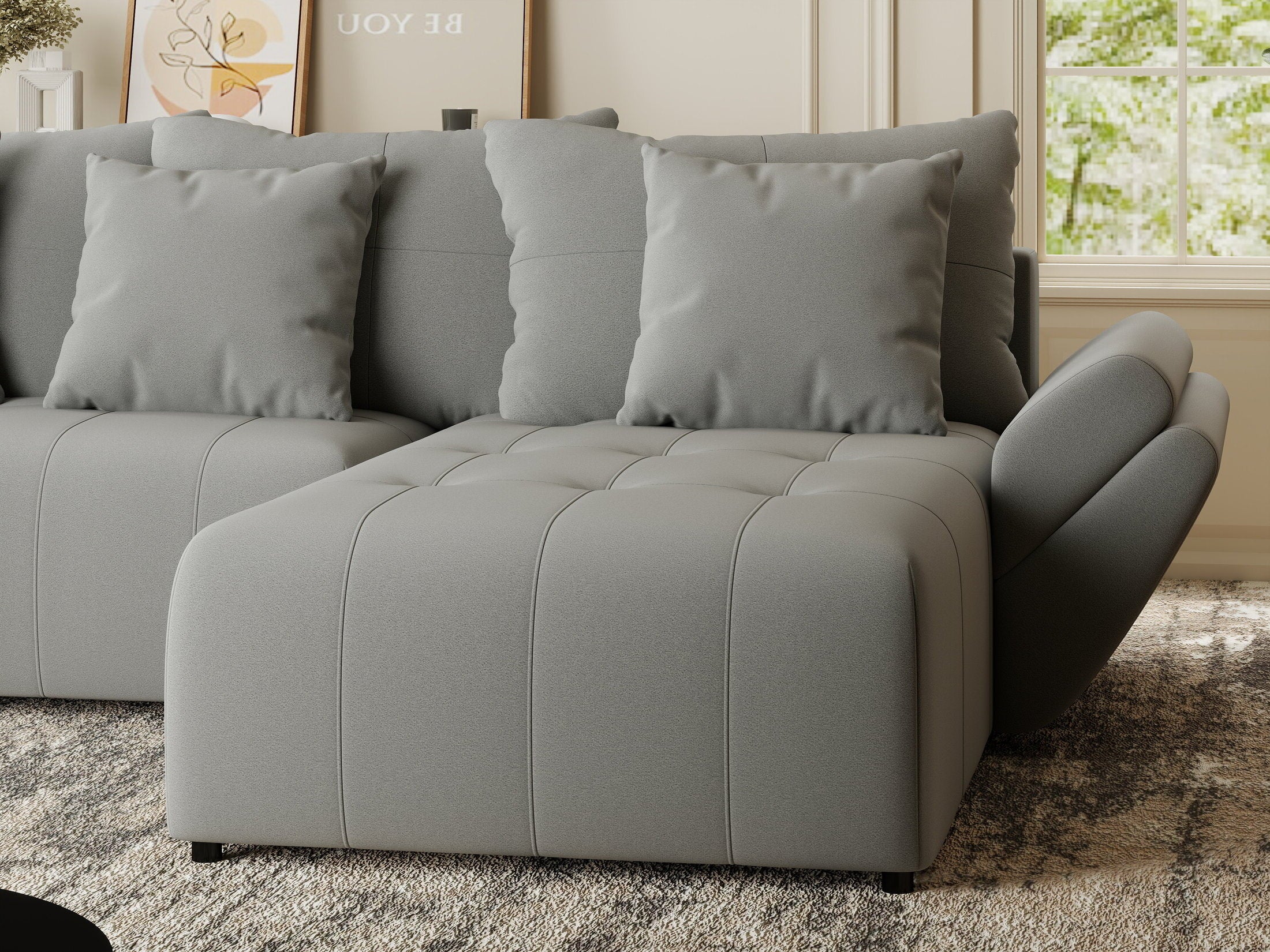 Colțar extensibil dumonde cu ladă de depozitare si sezut confortabil din spuma HR, Berlin Royal Gri 280x185 cm II