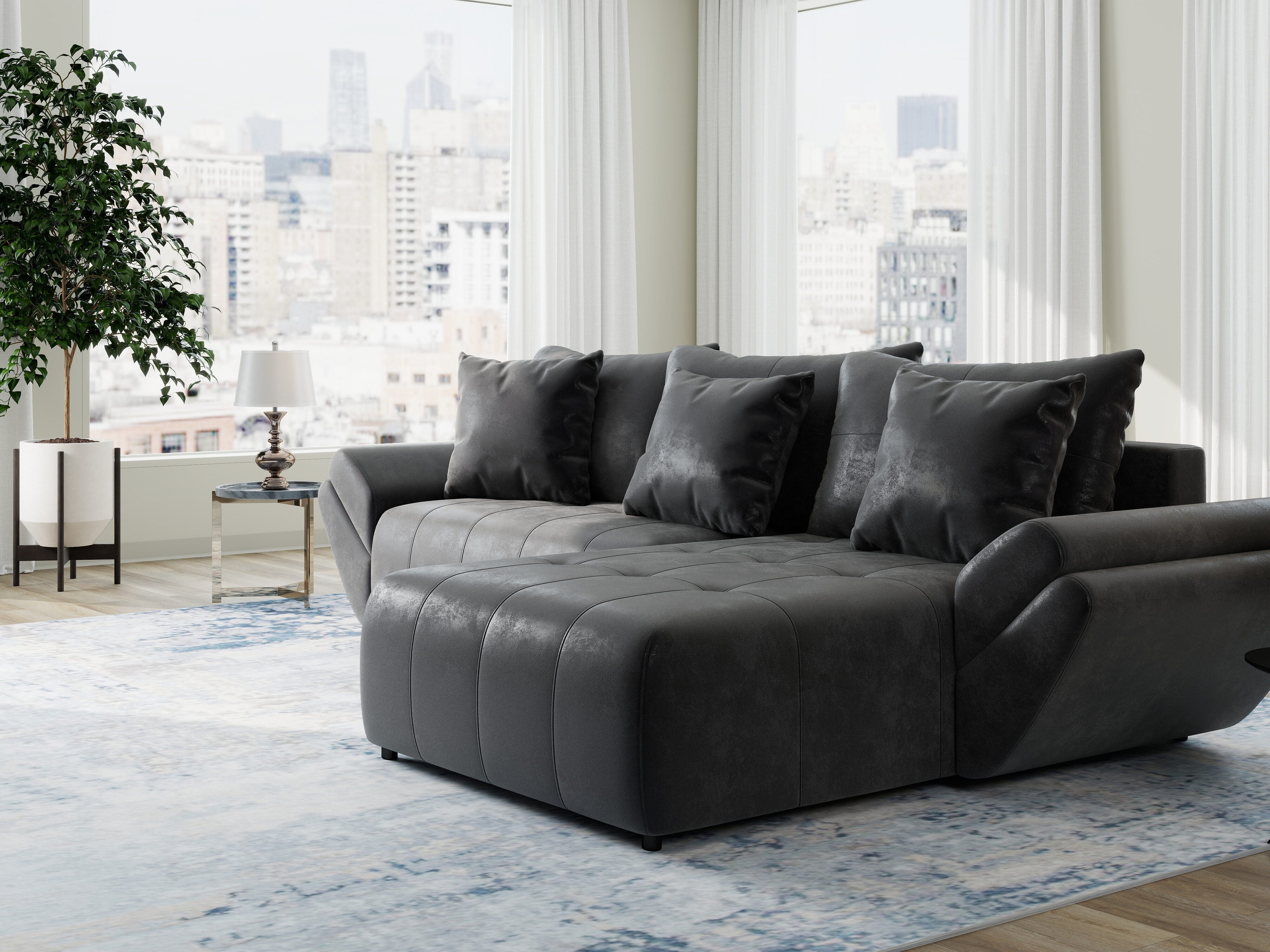 Colțar extensibil dumonde cu ladă de depozitare si sezut confortabil din spuma HR, Berlin Madagaskar 280x185 cm II