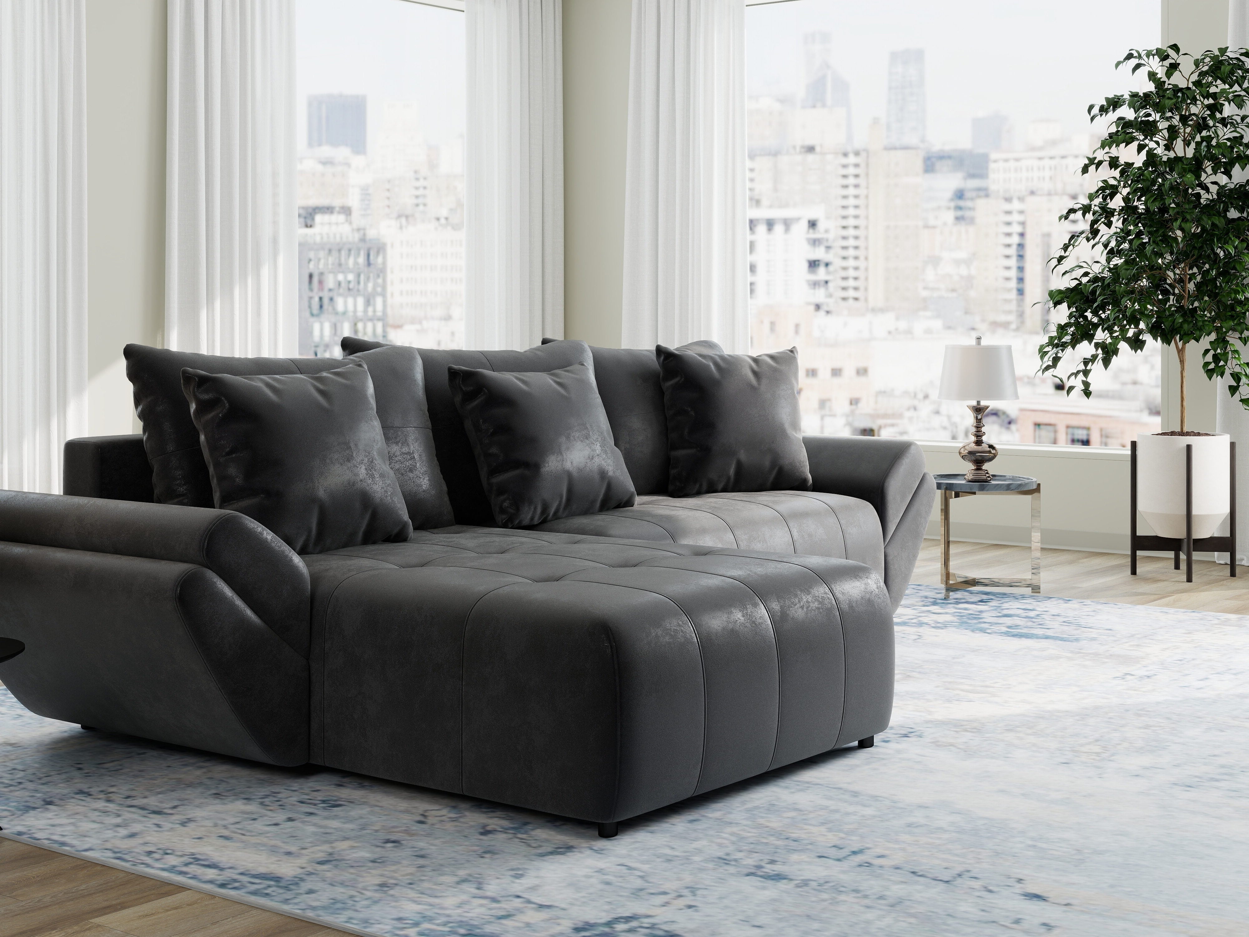 Colțar extensibil dumonde cu ladă de depozitare si sezut confortabil din spuma HR, Berlin Madagaskar 280x185 cm