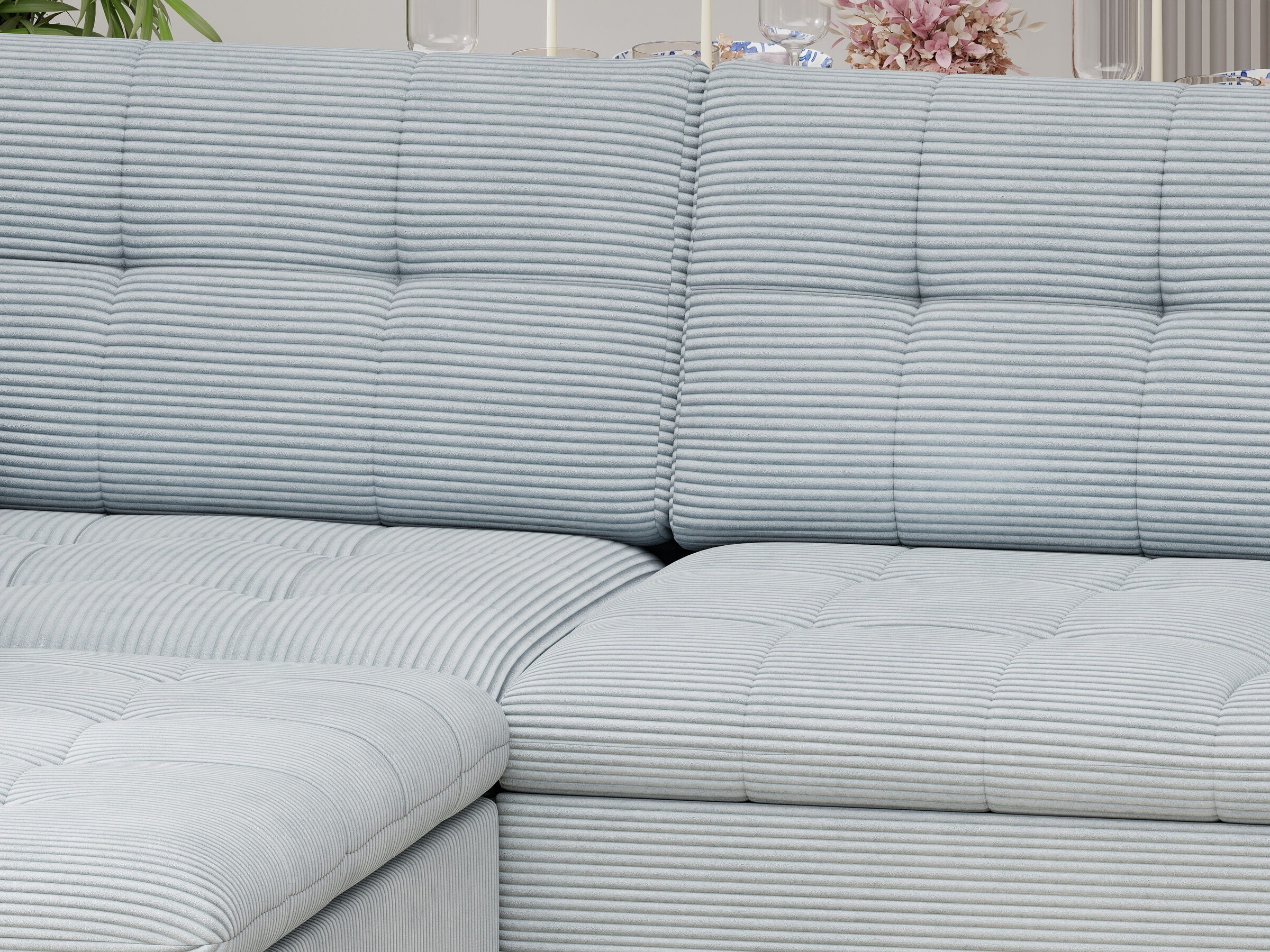 Colțar extensibil dumonde cu ladă de depozitare și șezut confortabil din spumă HR, Merkur XL Zoom Gri Mint 256x217 cm