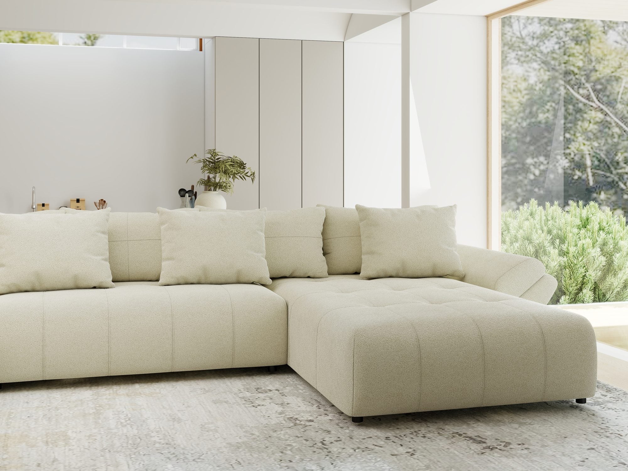 Colțar extensibil dumonde cu ladă de depozitare si sezut confortabil din spuma high-density, Berlin U Quelle Bej 02 380x180 cm
