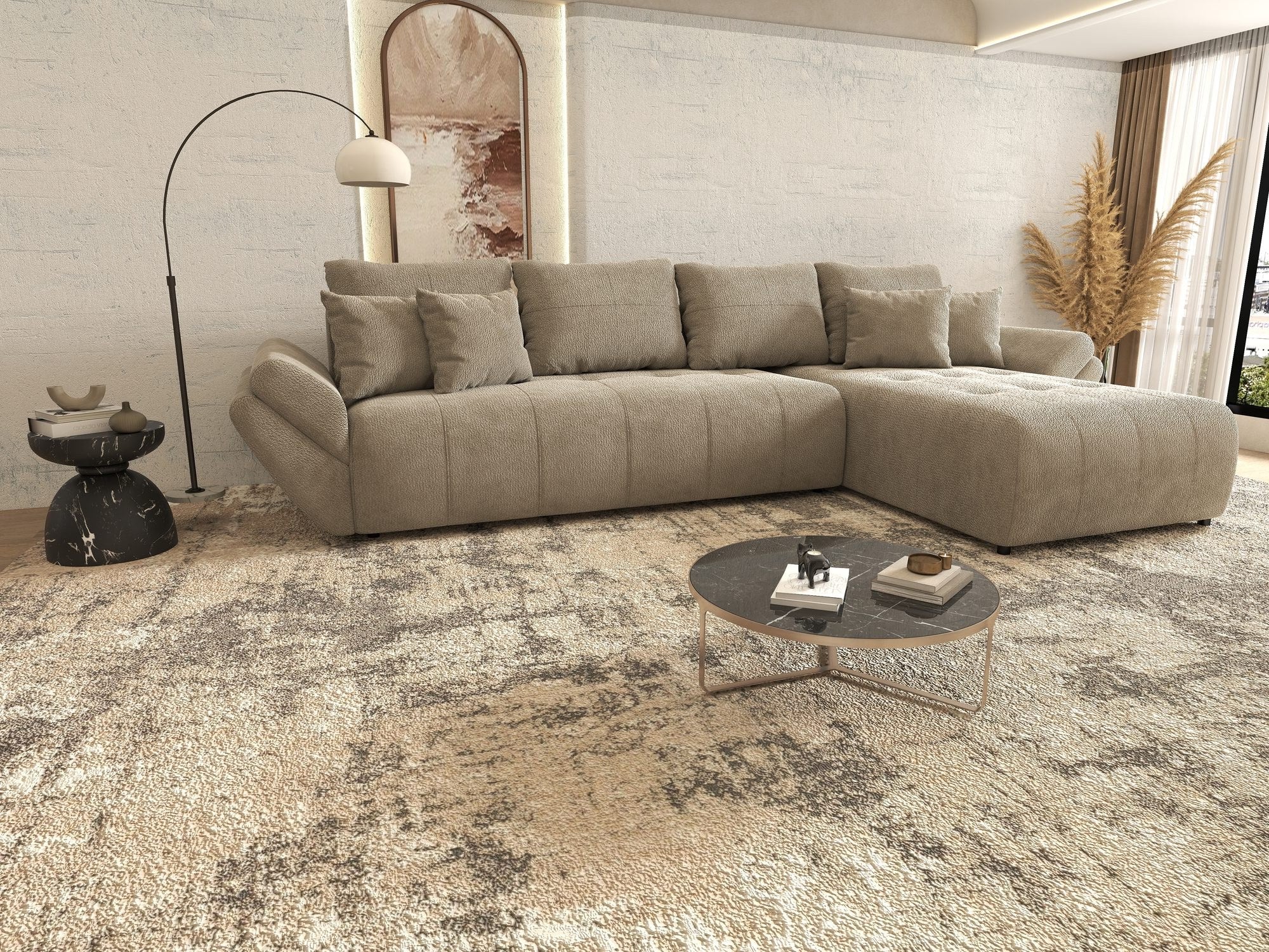 Colțar extensibil dumonde cu ladă de depozitare si sezut confortabil din spuma high-density, Berlin XL Vibe Maro 21 II 350x185 cm
