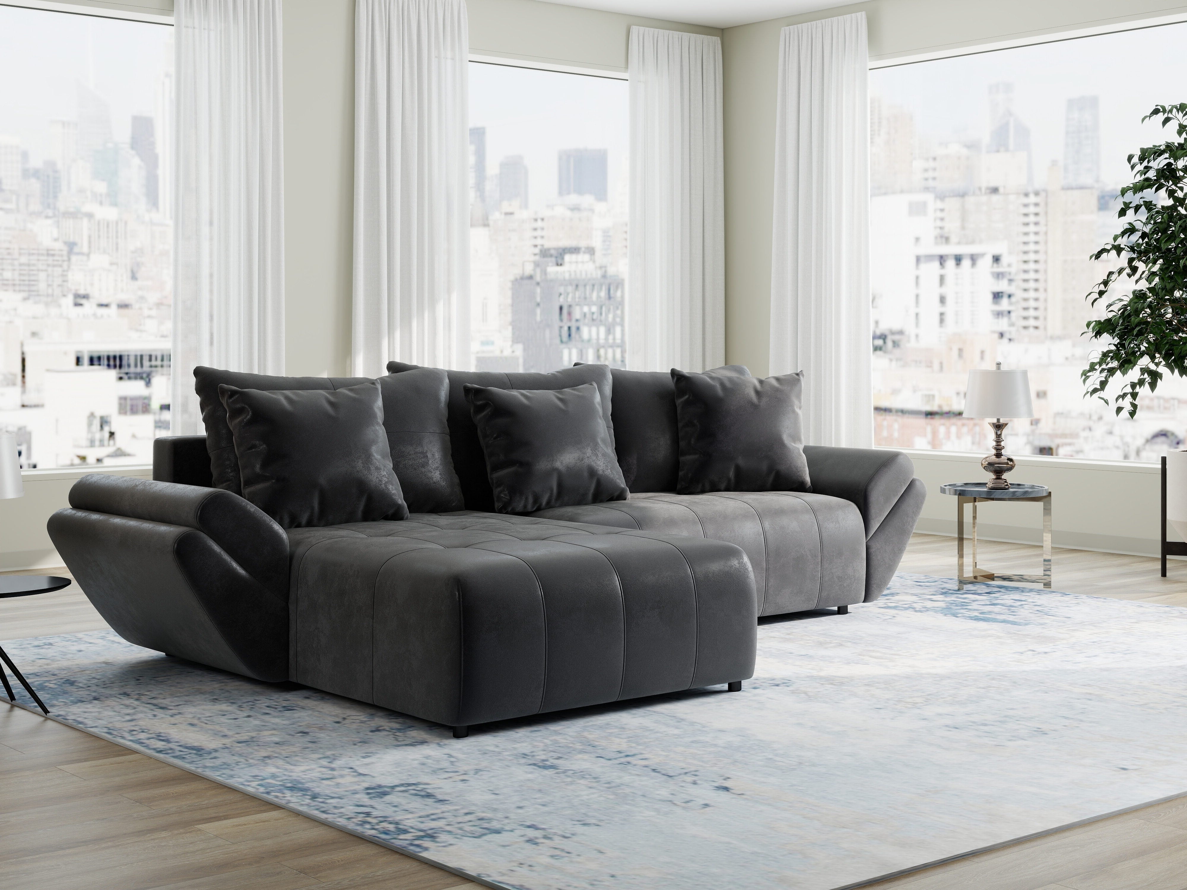 Colțar extensibil dumonde cu ladă de depozitare si sezut confortabil din spuma HR, Berlin Madagaskar 280x185 cm