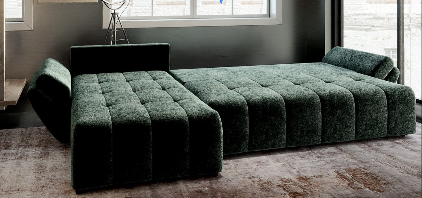 Colțar extensibil dumonde cu ladă de depozitare si sezut confortabil din spuma HR, Berlin XL Euphoria Green 350x185 cm Fabrica