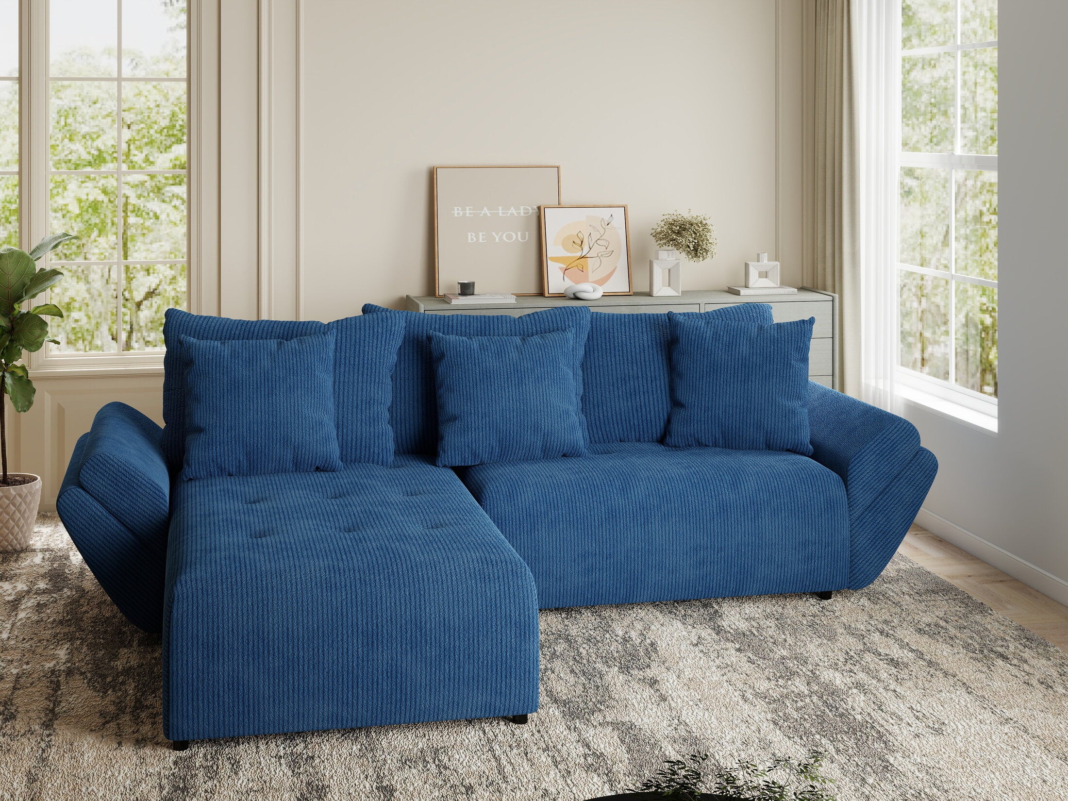 Colțar extensibil dumonde cu ladă de depozitare si sezut confortabil din spuma HR, Berlin Zoom Albastru 280x185 cm