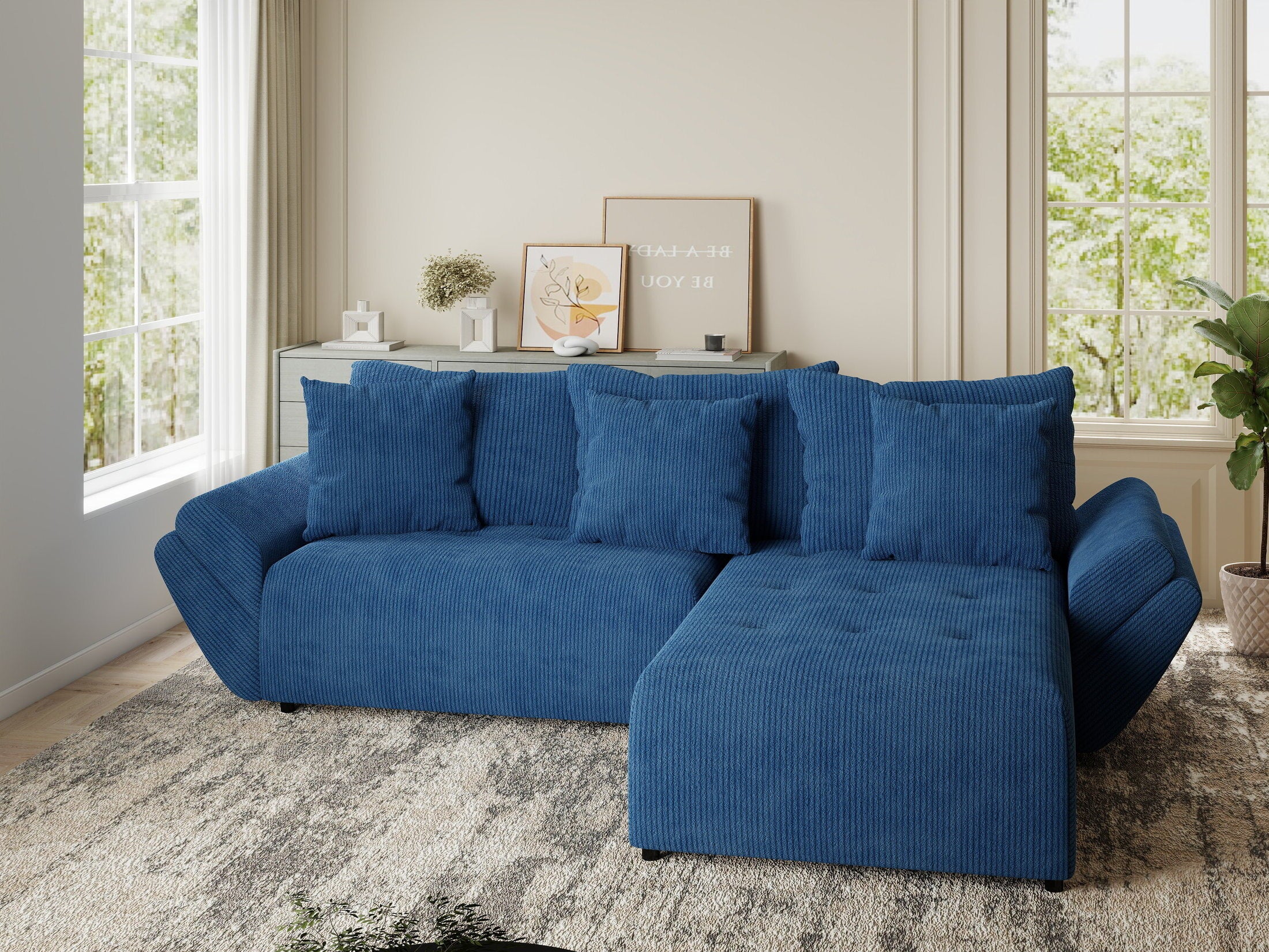 Colțar extensibil dumonde cu ladă de depozitare si sezut confortabil din spuma HR, Berlin Zoom Albastru 280x185 cm II