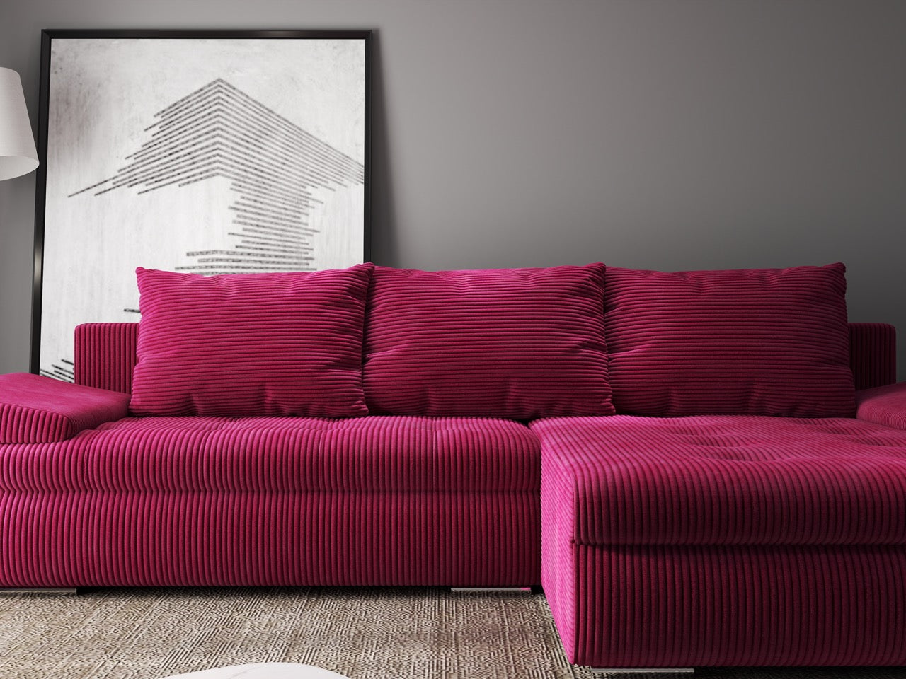 Colțar extensibil dumonde cu ladă de depozitare si sezut confortabil din spuma HR, Leonardo Zoom Rosu 260x185 cm II Fabrica