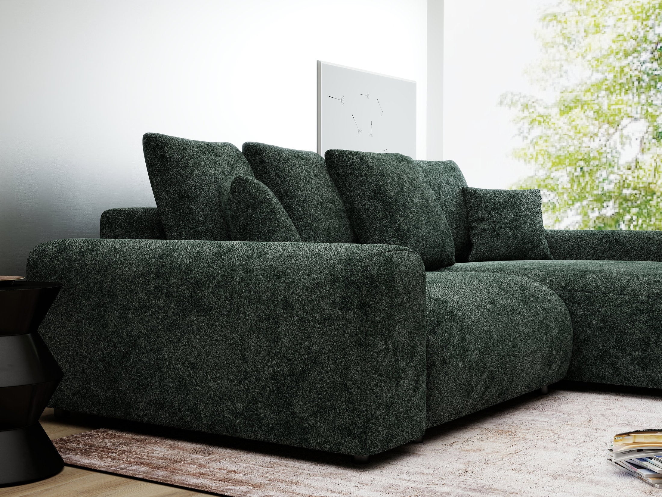 Colțar extensibil dumonde cu ladă de depozitare și șezut confortabil din spumă HR, Luma Euphoria Verde 255x168 cm II