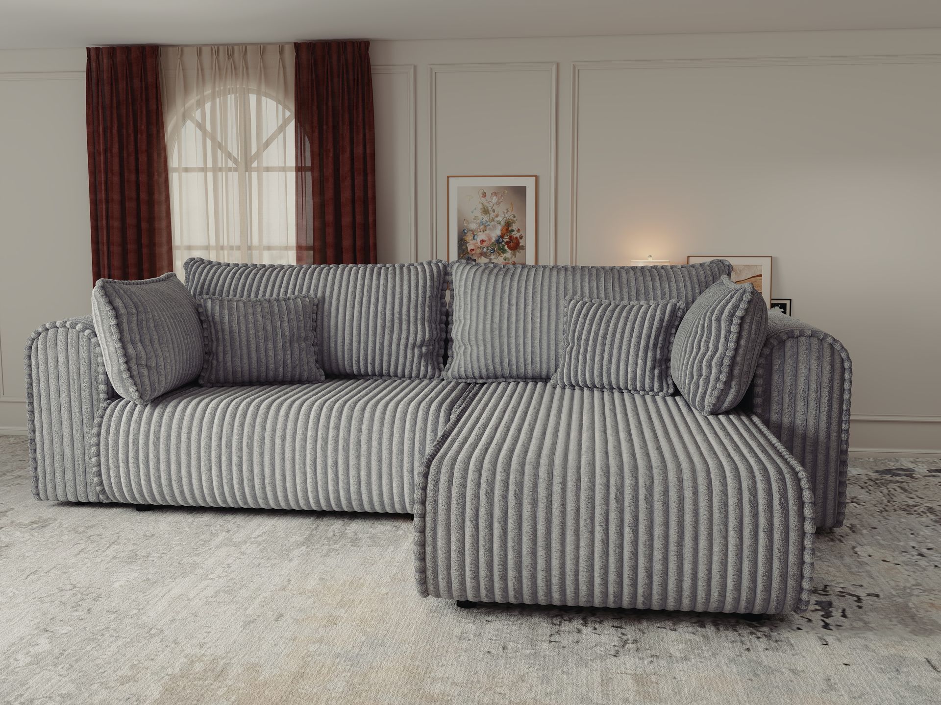 Colțar extensibil dumonde cu ladă de depozitare si sezut confortabil din spuma high-density, Monaco L Tilia Dove II 270x100 cm