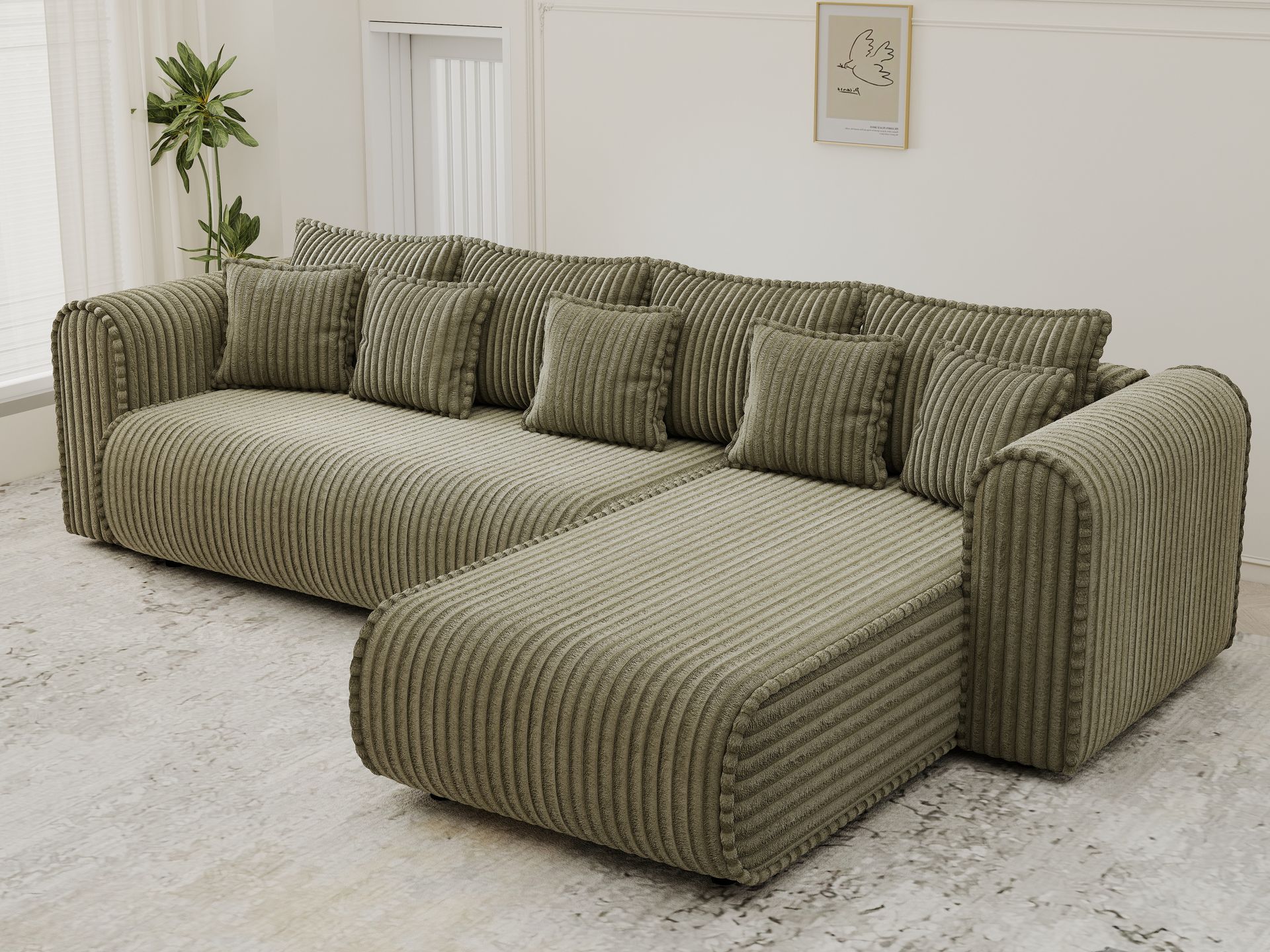 Colțar extensibil dumonde cu ladă de depozitare si sezut confortabil din spuma high-density, Monaco XL Tilia Olive II 340x185 cm