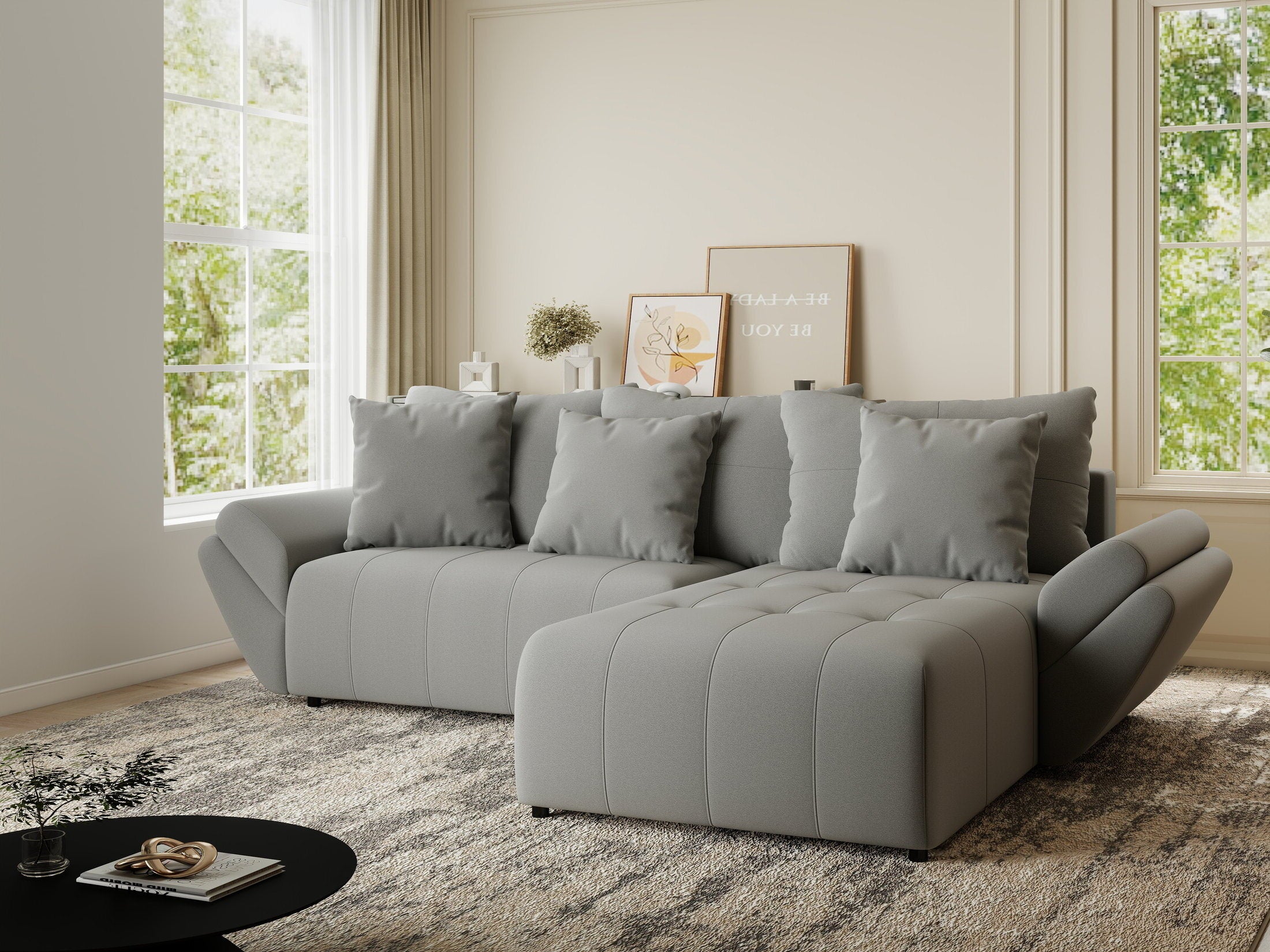 Colțar extensibil dumonde cu ladă de depozitare si sezut confortabil din spuma HR, Berlin Royal Gri 280x185 cm II