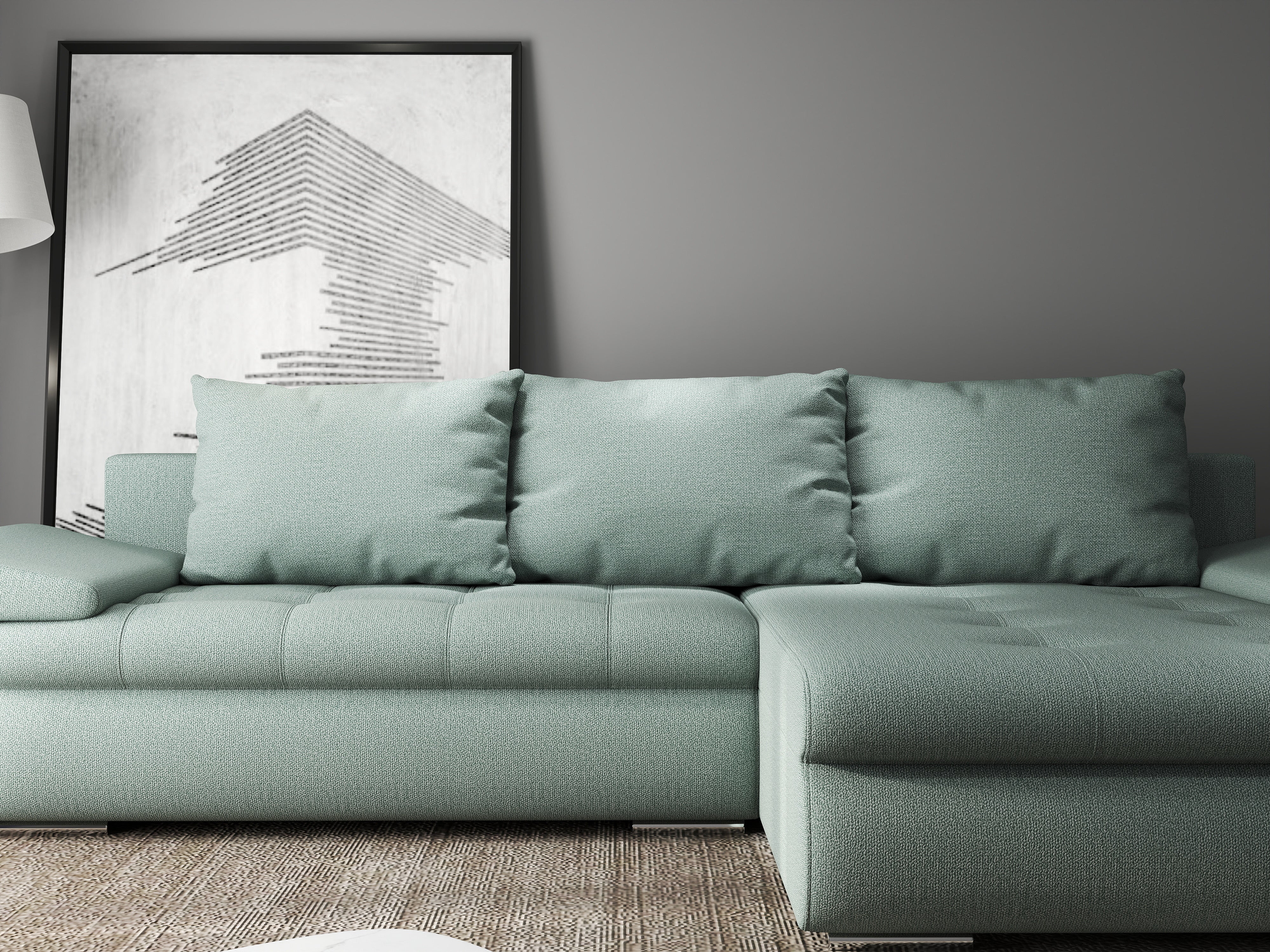 Colțar extensibil dumonde cu ladă de depozitare si sezut confortabil din spuma HR, Leonardo Enjoy Mint 260x185 cm II Fabrica