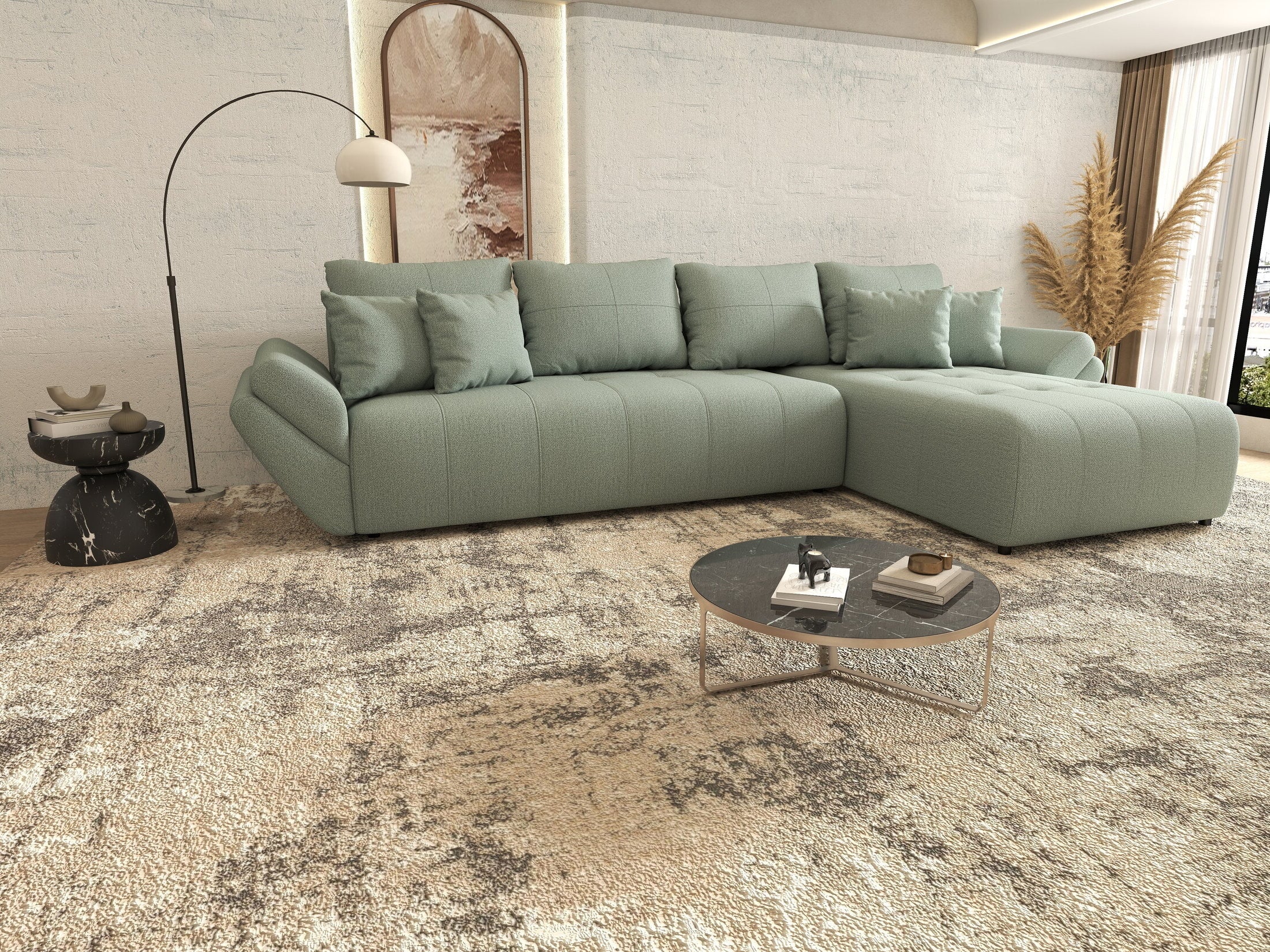 Colțar extensibil dumonde cu ladă de depozitare Berlin XL Enjoy Mint 350x185 cm II