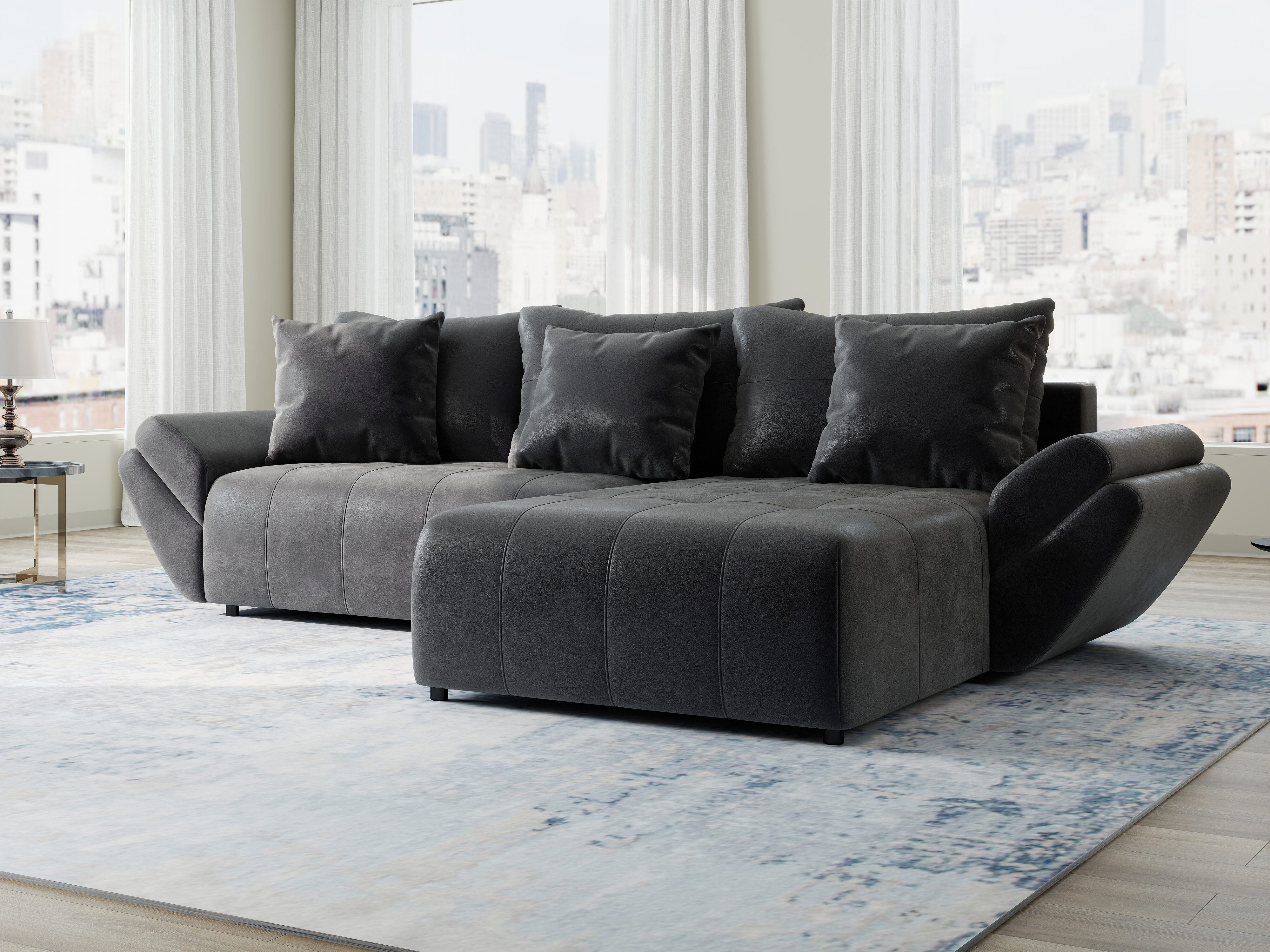 Colțar extensibil dumonde cu ladă de depozitare si sezut confortabil din spuma HR, Berlin Madagaskar 280x185 cm II