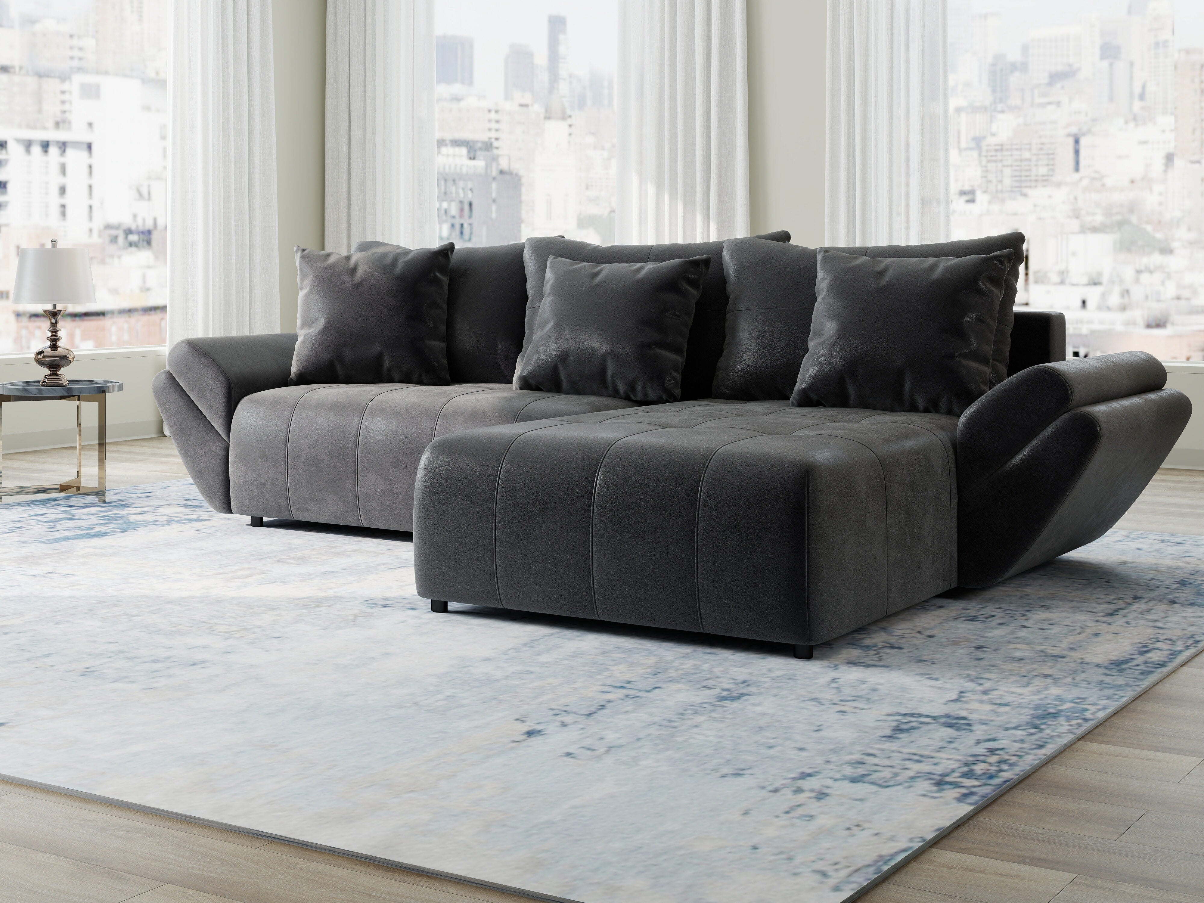 Colțar extensibil dumonde cu ladă de depozitare si sezut confortabil din spuma HR, Berlin Madagaskar 280x185 cm II