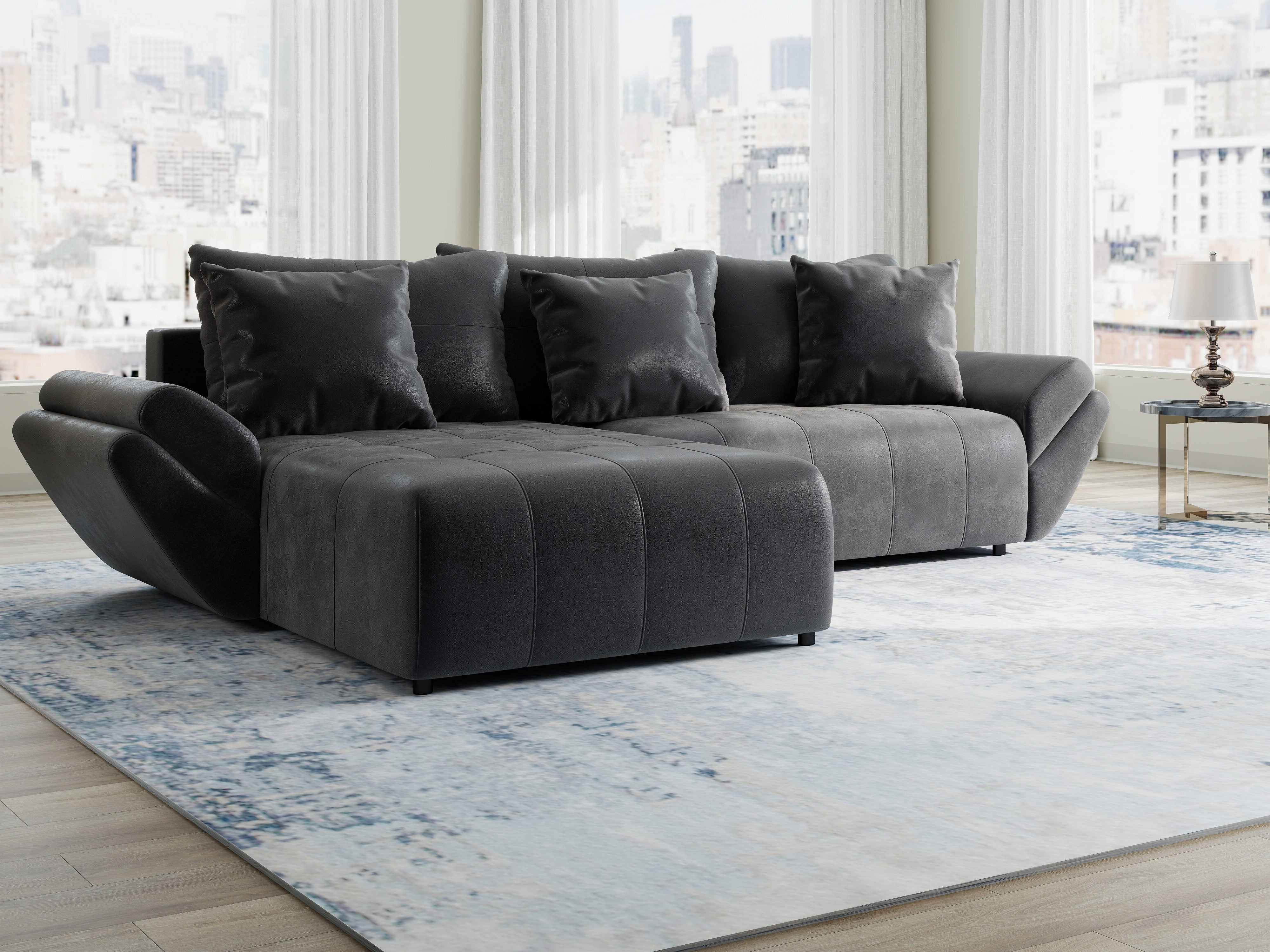 Colțar extensibil dumonde cu ladă de depozitare si sezut confortabil din spuma HR, Berlin Madagaskar 280x185 cm