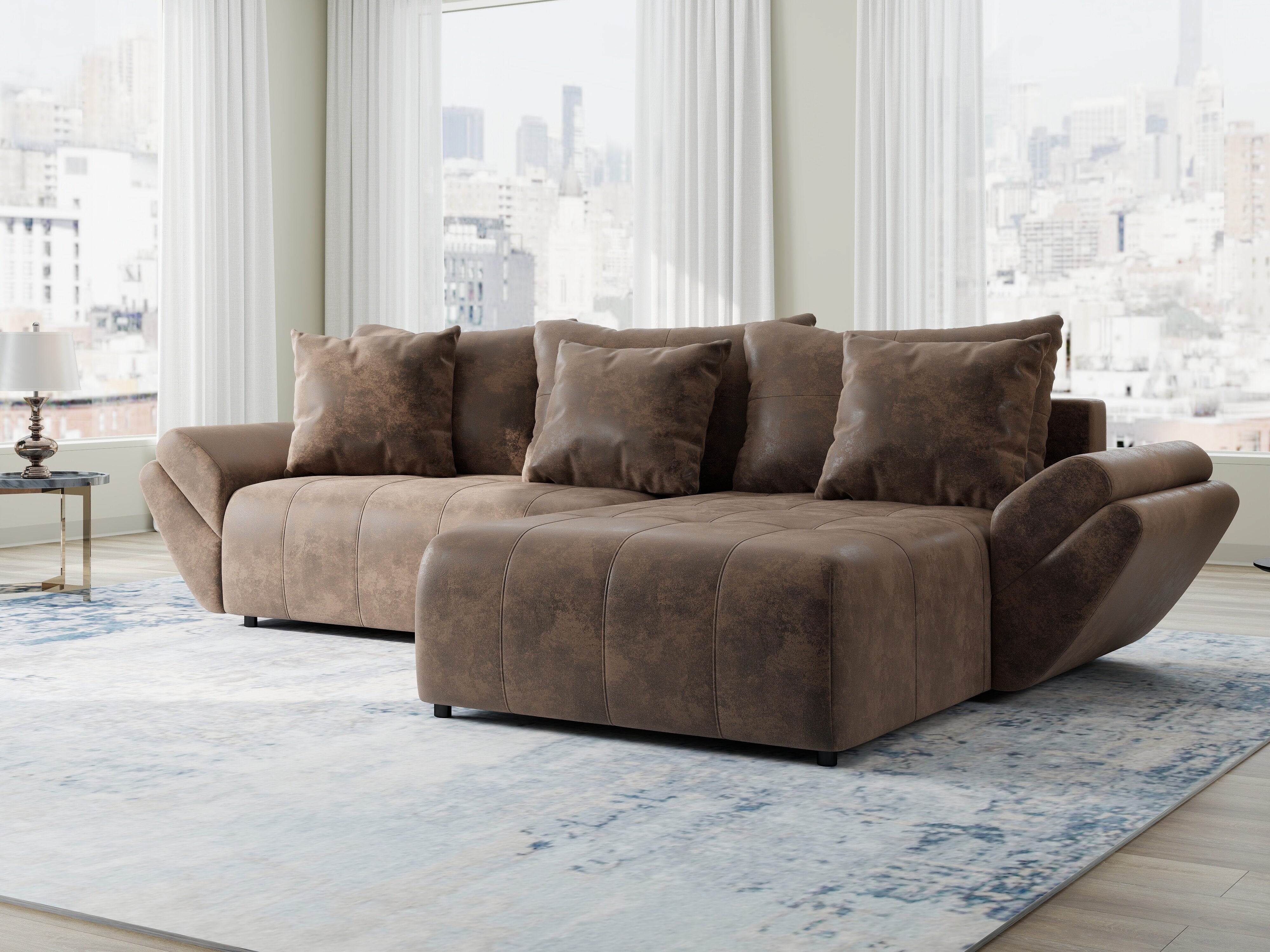 Colțar extensibil dumonde cu ladă de depozitare si sezut confortabil din spuma HR, Berlin Madagaskar Maro 280x185 cm II