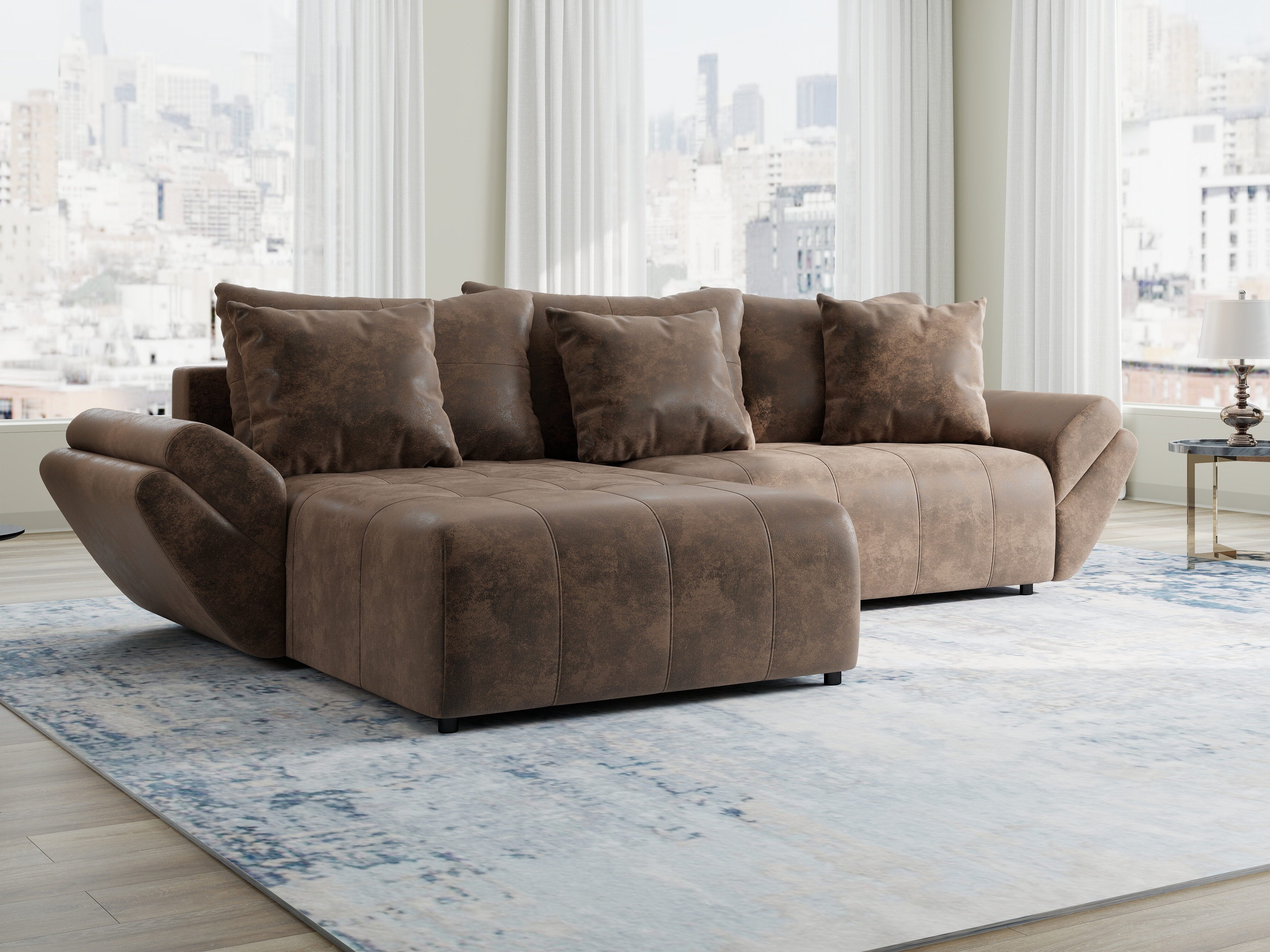 Colțar extensibil dumonde cu ladă de depozitare si sezut confortabil din spuma HR, Berlin Madagaskar Maro 280x185 cm