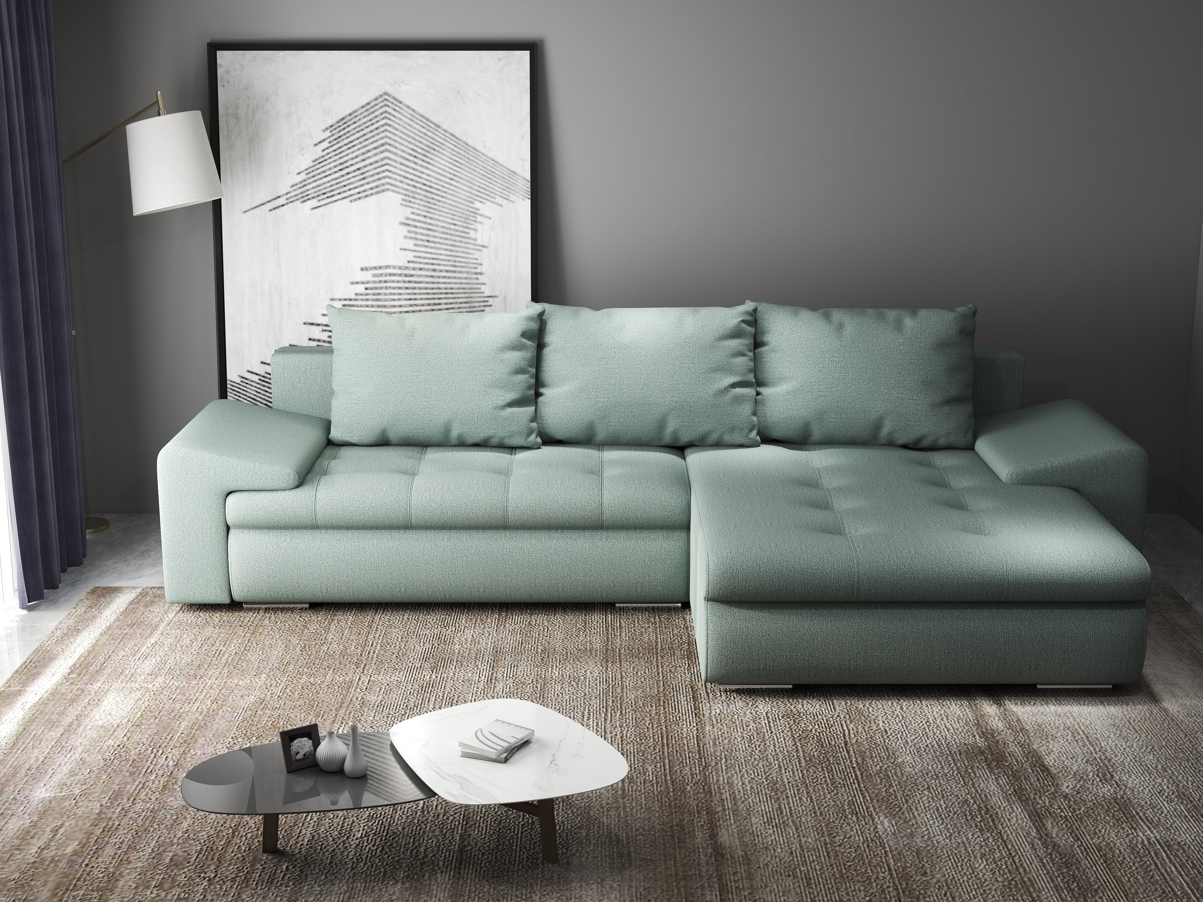 Colțar extensibil dumonde cu ladă de depozitare si sezut confortabil din spuma HR, Leonardo Enjoy Mint 260x185 cm II Fabrica