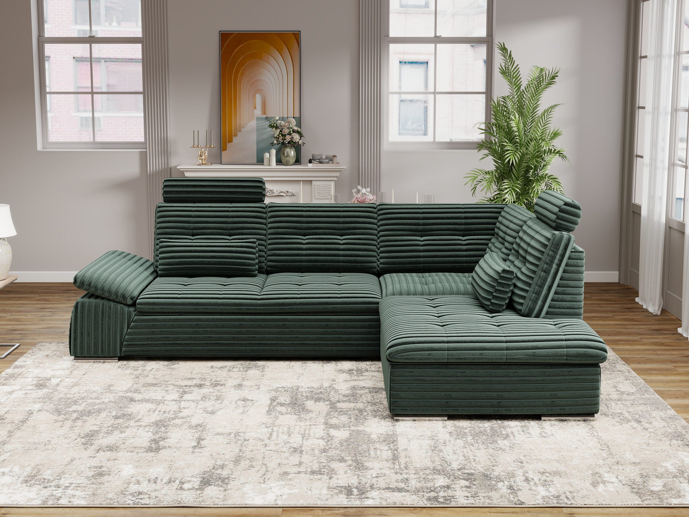 Colțar extensibil dumonde cu ladă de depozitare și șezut confortabil din spumă HR, Merkur XL Ambience Verde 256x217 cm II