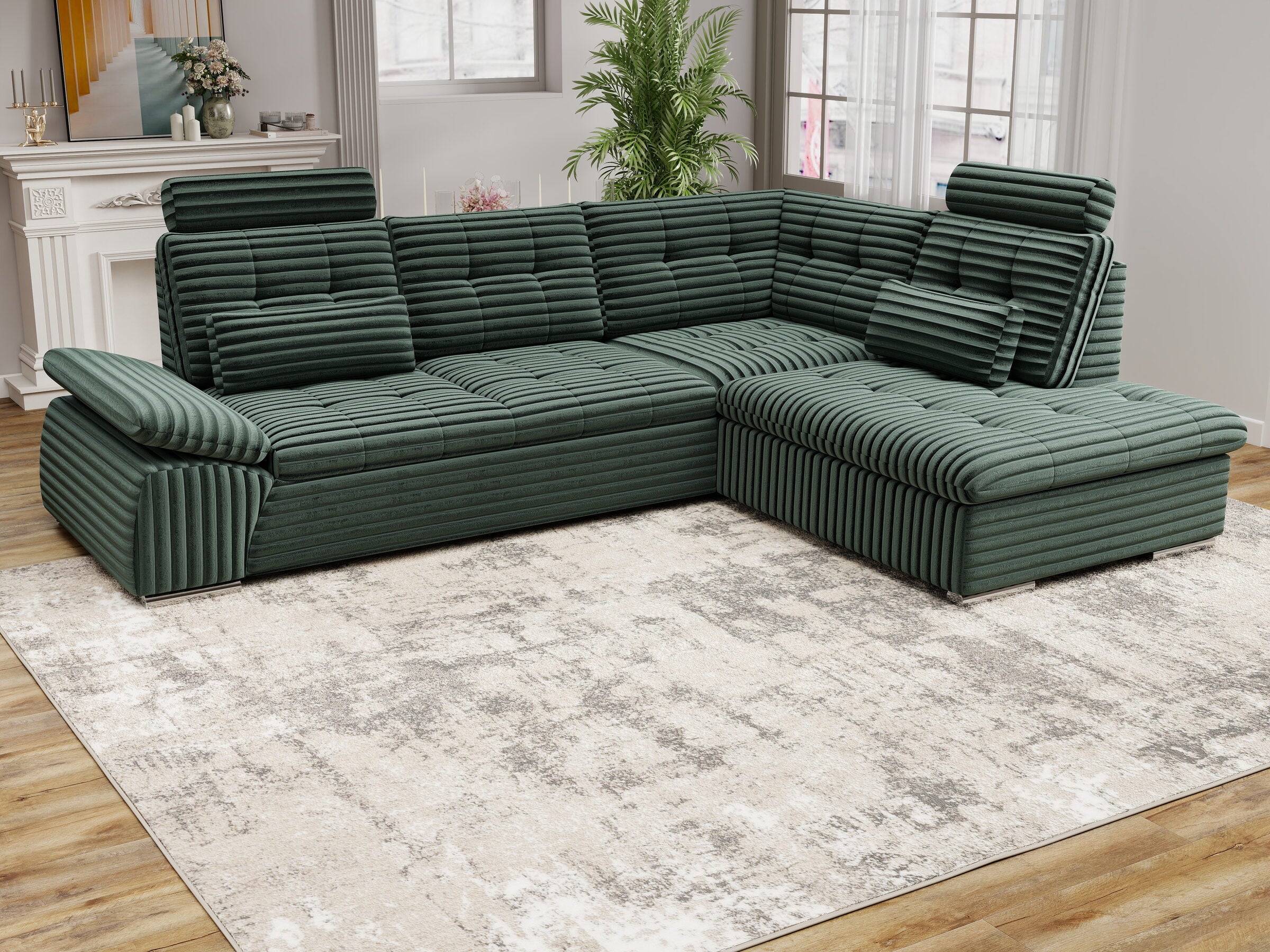 Colțar extensibil dumonde cu ladă de depozitare și șezut confortabil din spumă HR, Merkur XL Ambience Verde 256x217 cm II